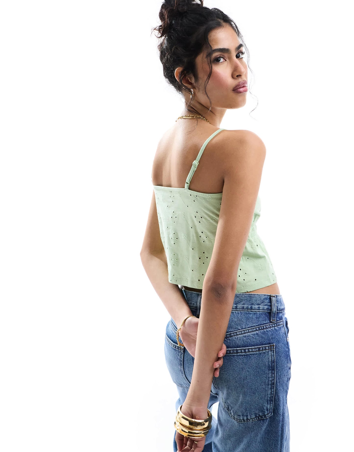 ASOS DESIGN broderie babydoll cami top in sage