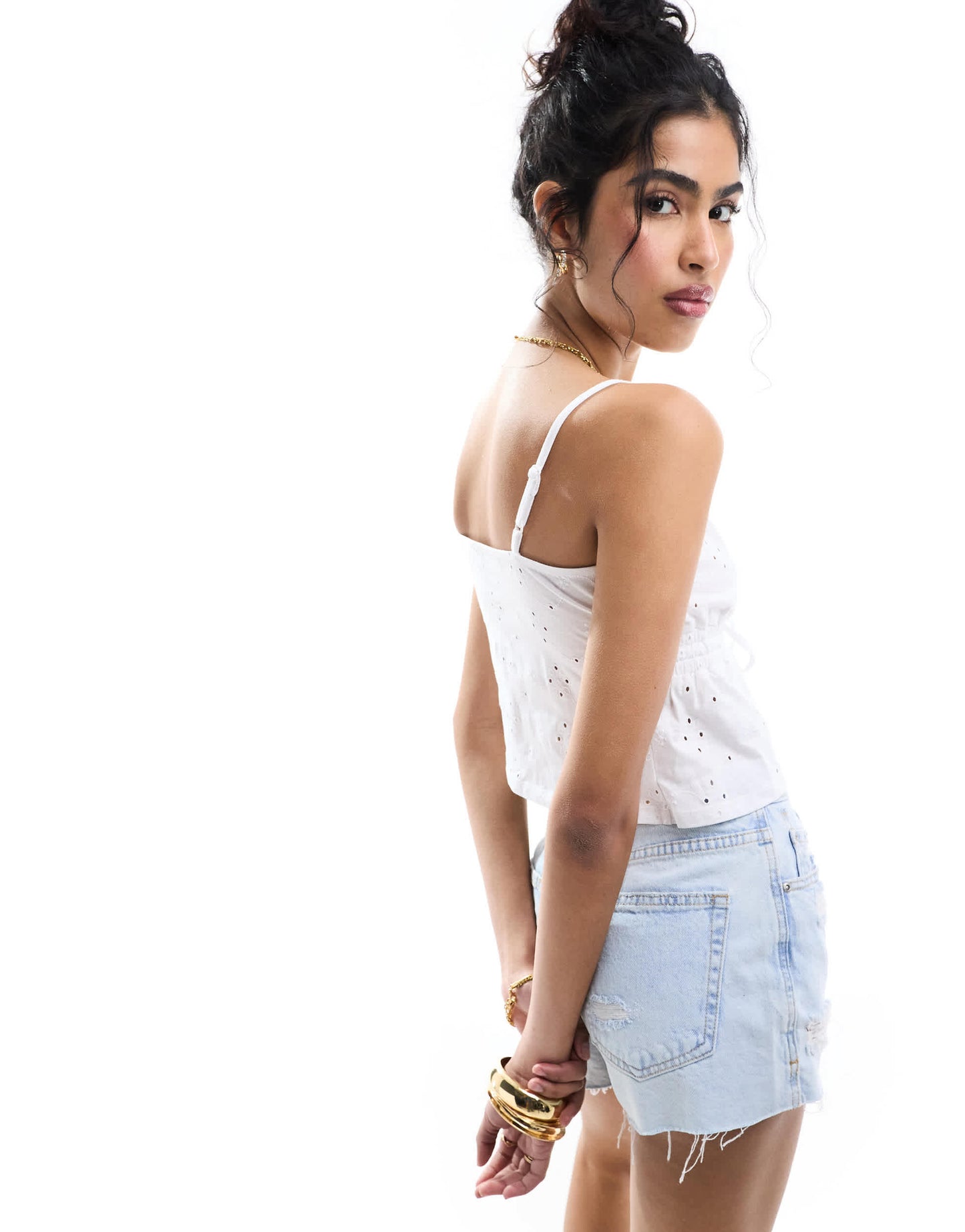 ASOS DESIGN broderie babydoll cami top in white