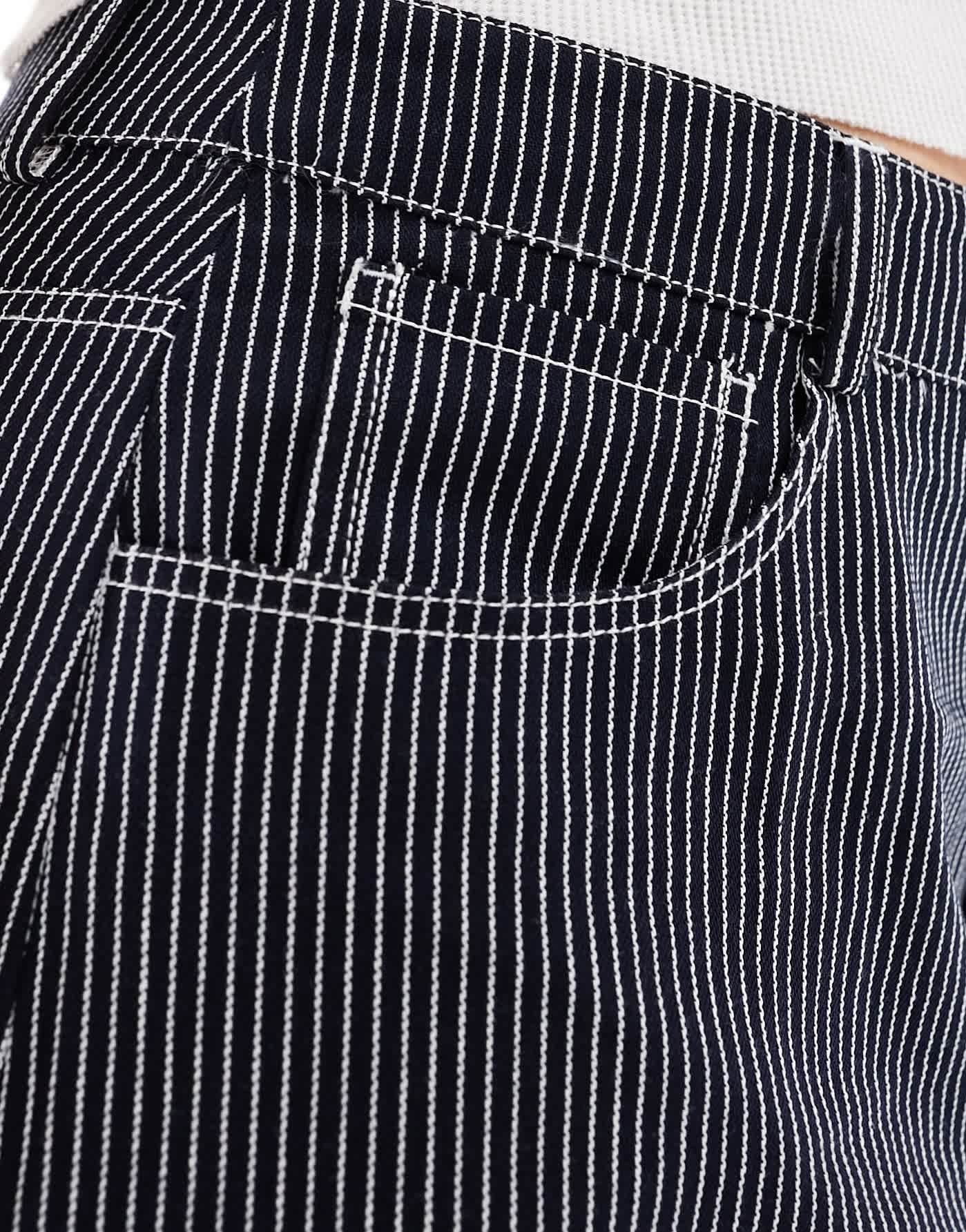ONLY Curve lightweight denim midi skirt in navy pinstripe