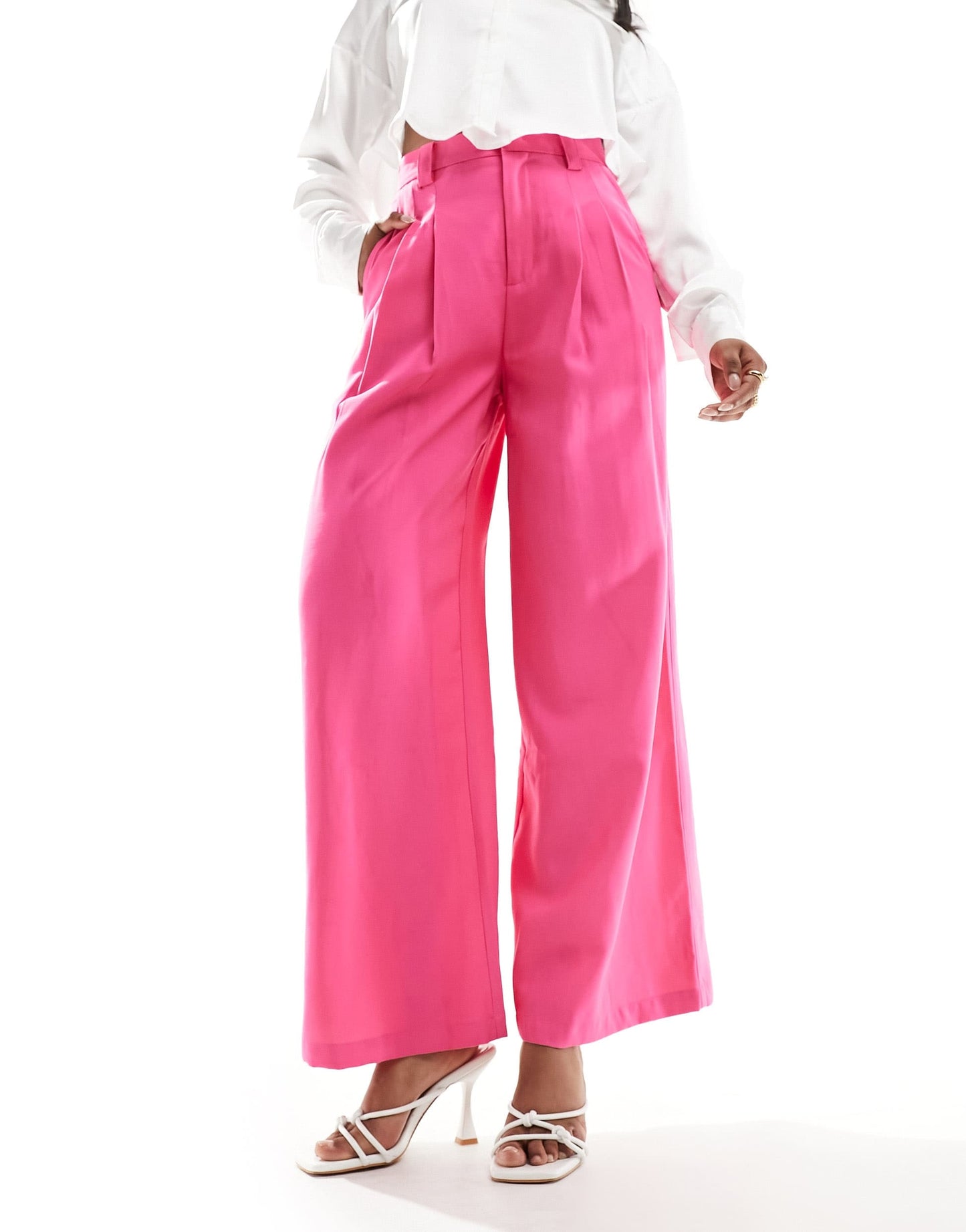 Urban Revivo wide leg tailored trousers in bright pink