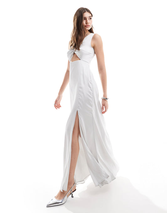 Anaya bridesmaid satin maxi dress with cut out detail in silver grey
