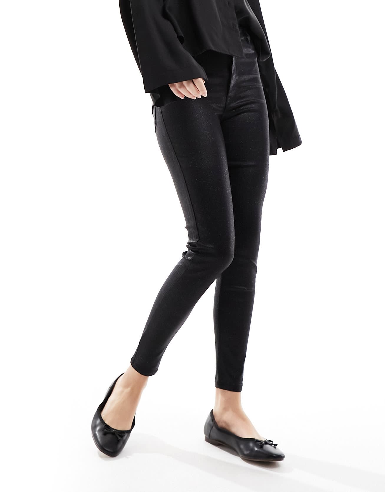 Pimkie glitter skinny high waisted jeans in black