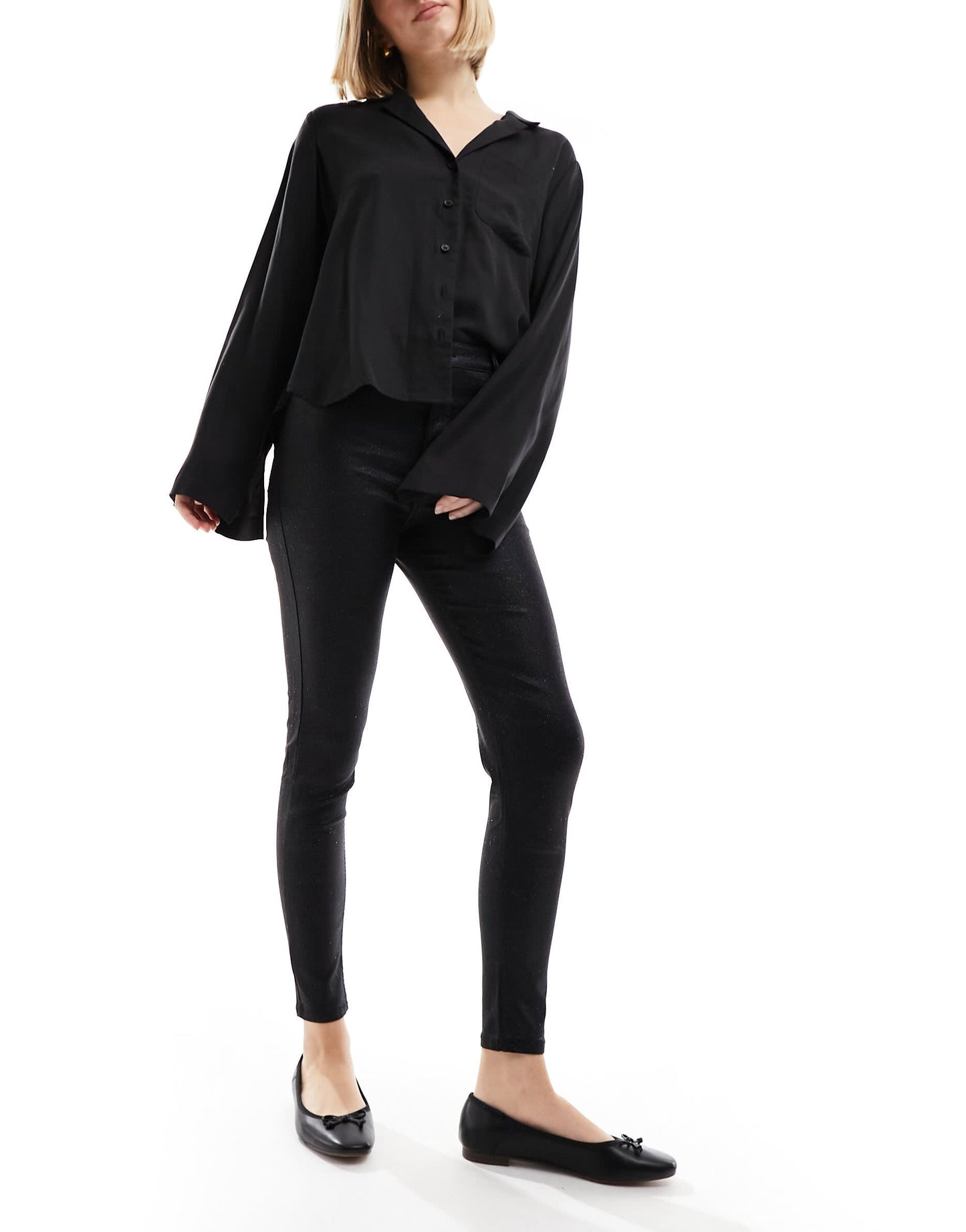 Pimkie glitter skinny high waisted jeans in black