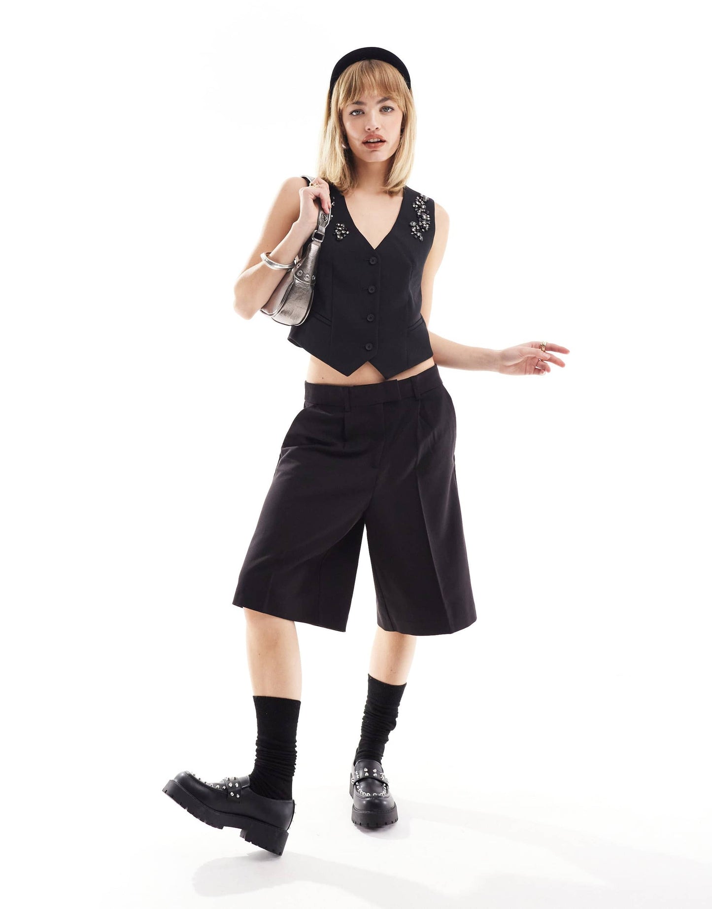 AllSaints Atlas bead embellished waistcoat in black