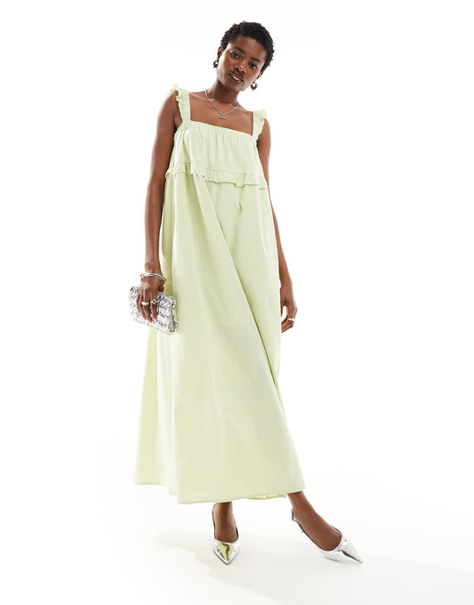 Bailey Rose frill detail smock maxi dress in apple