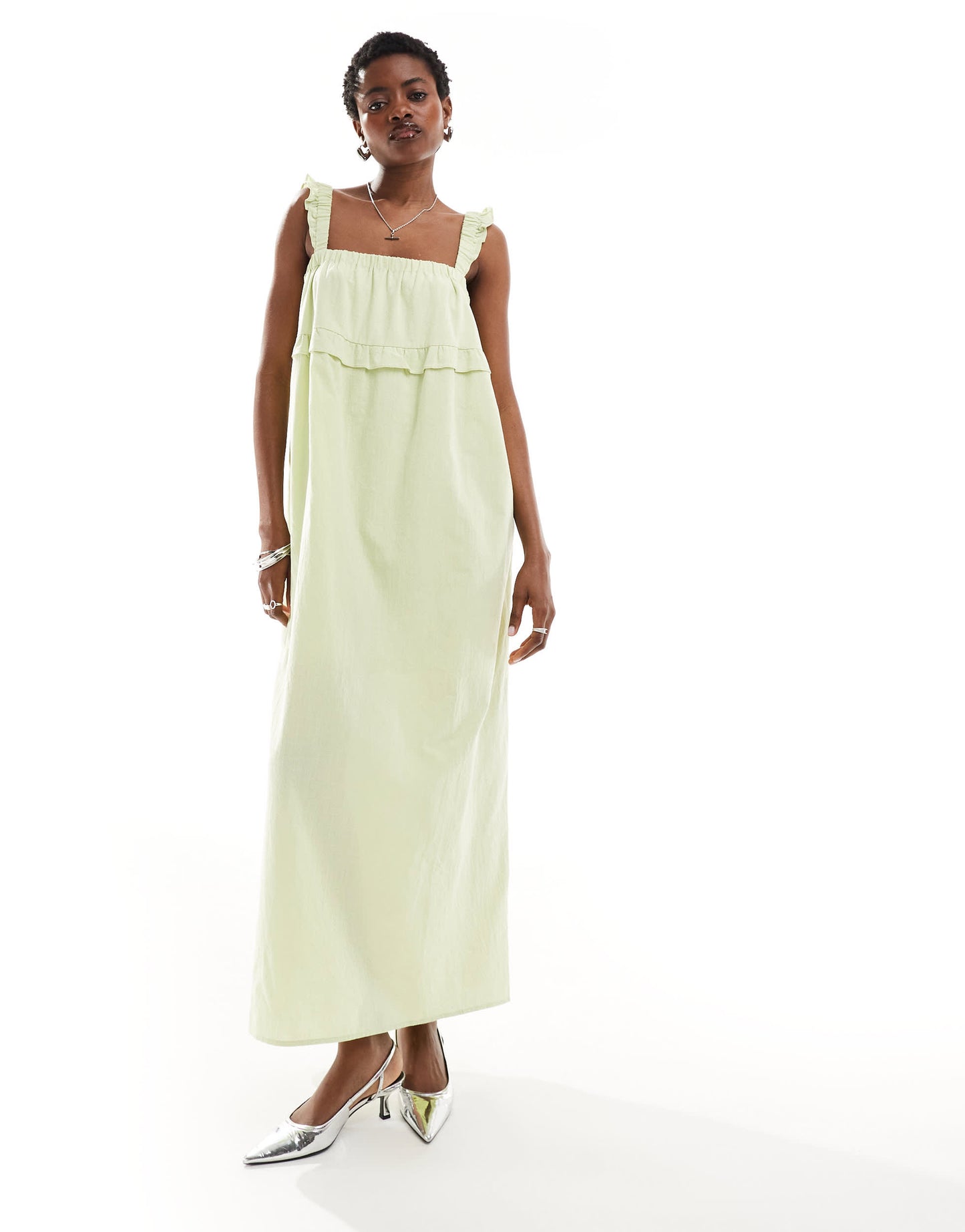 Bailey Rose frill detail smock maxi dress in apple