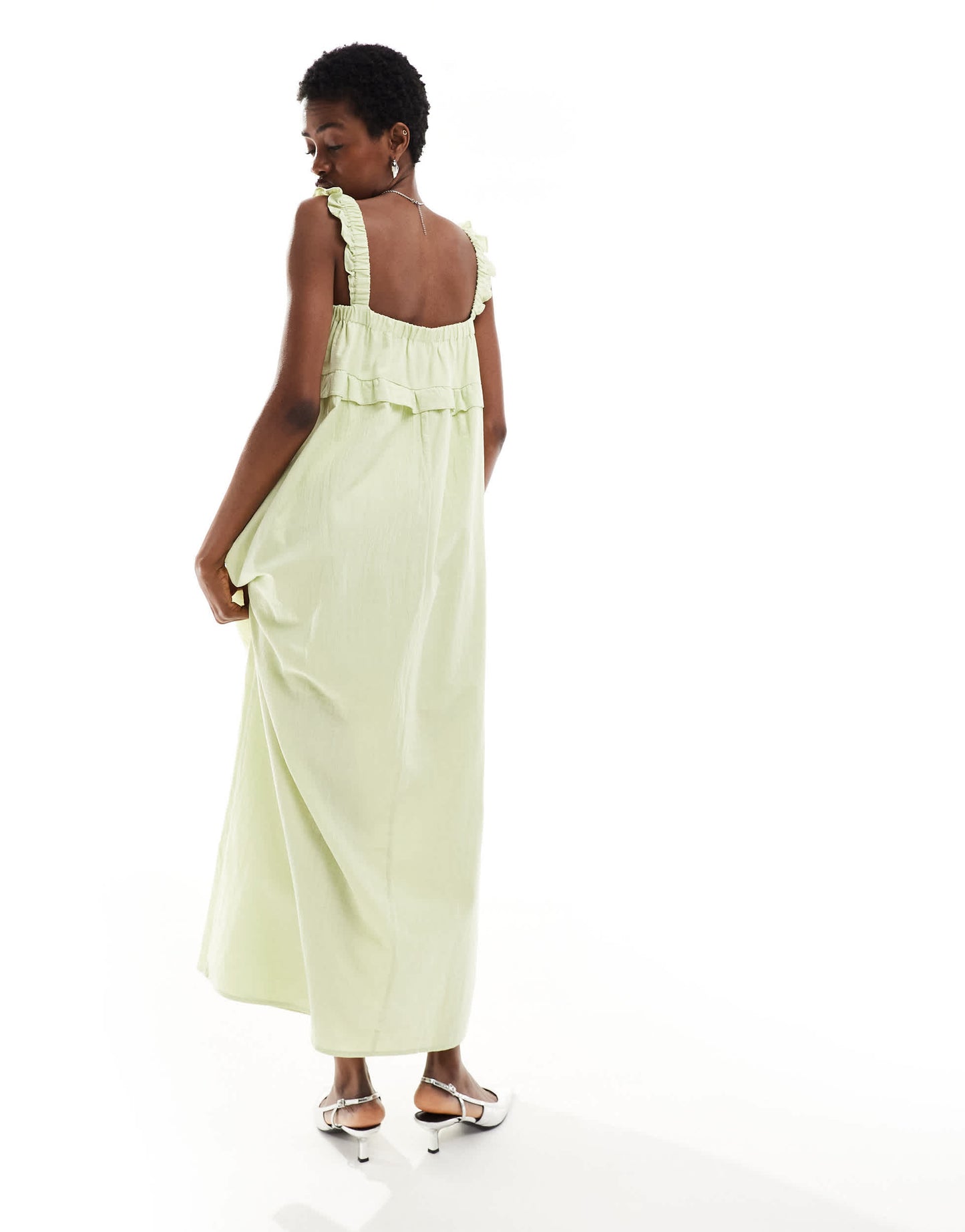 Bailey Rose frill detail smock maxi dress in apple
