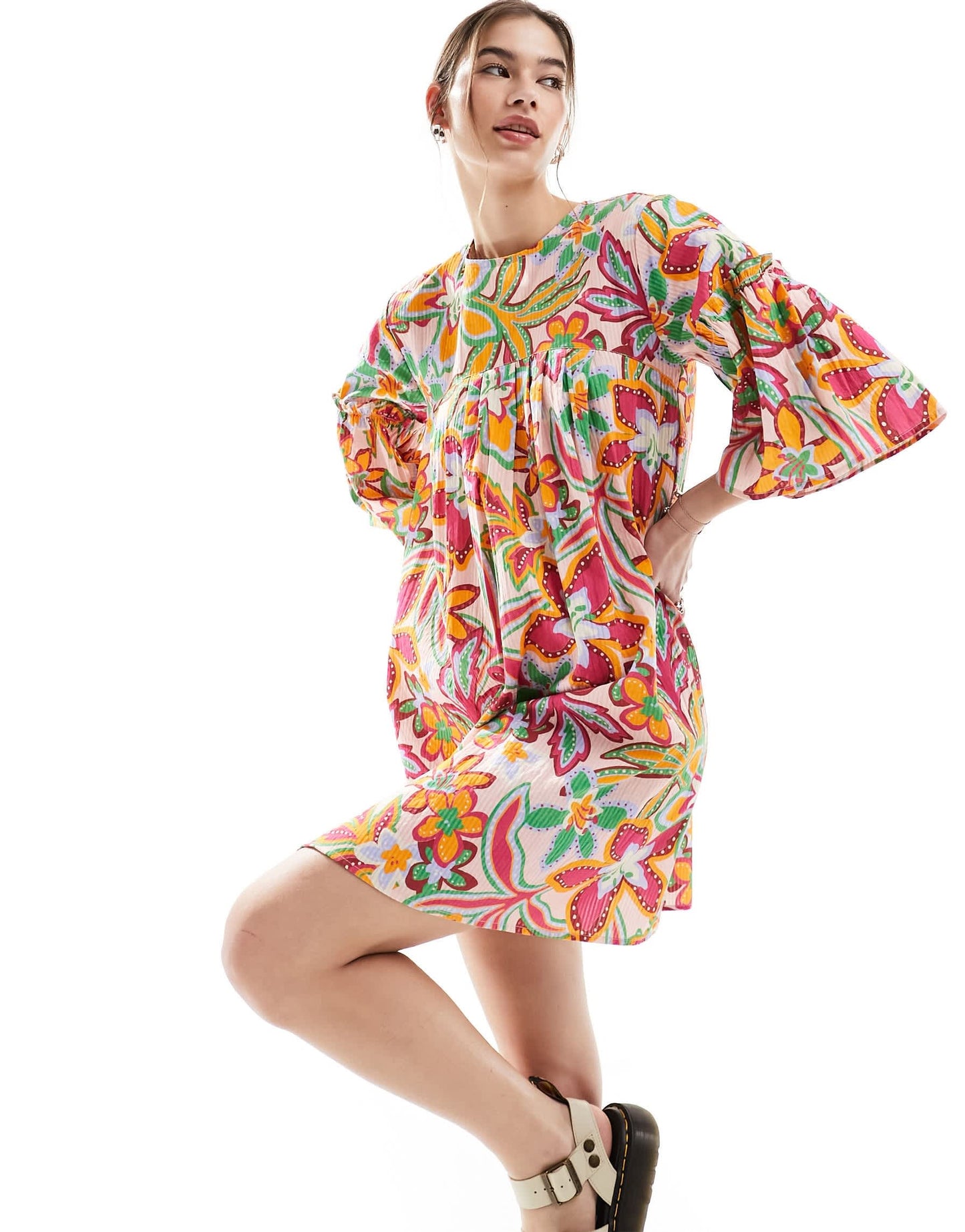 Native Youth flower cut-out back mini smock dress in multi