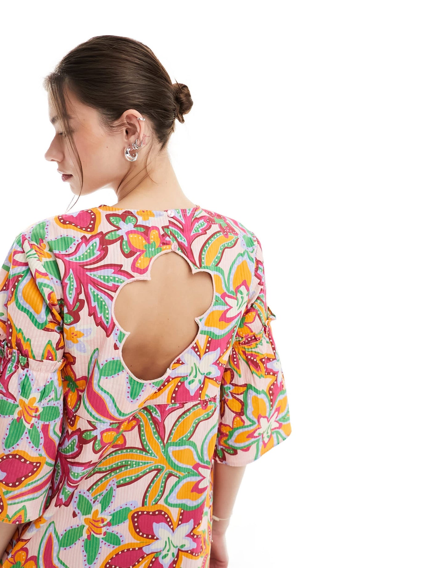 Native Youth flower cut-out back mini smock dress in multi