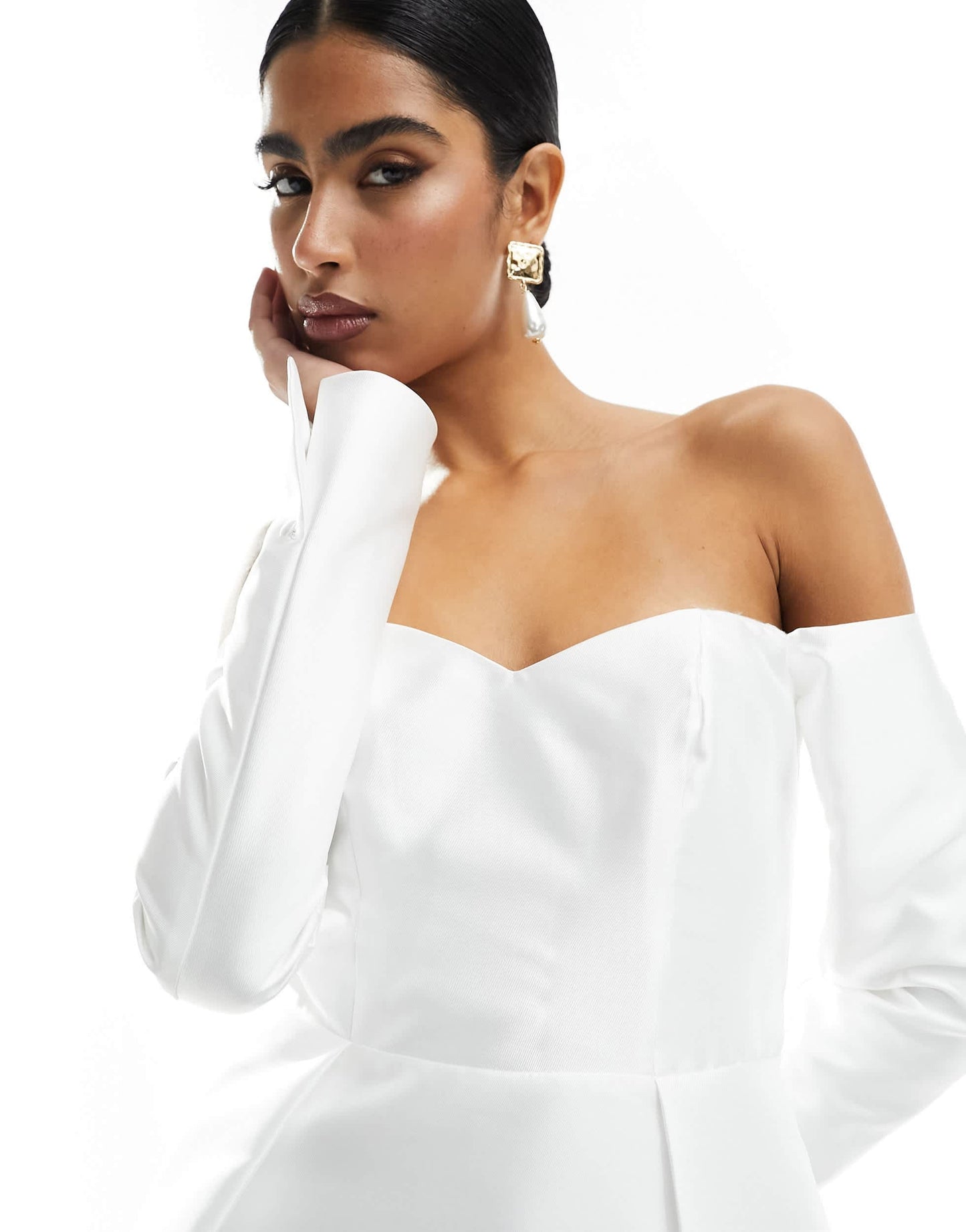 Forever New Bridal satin long sleeve mini dress in ivory