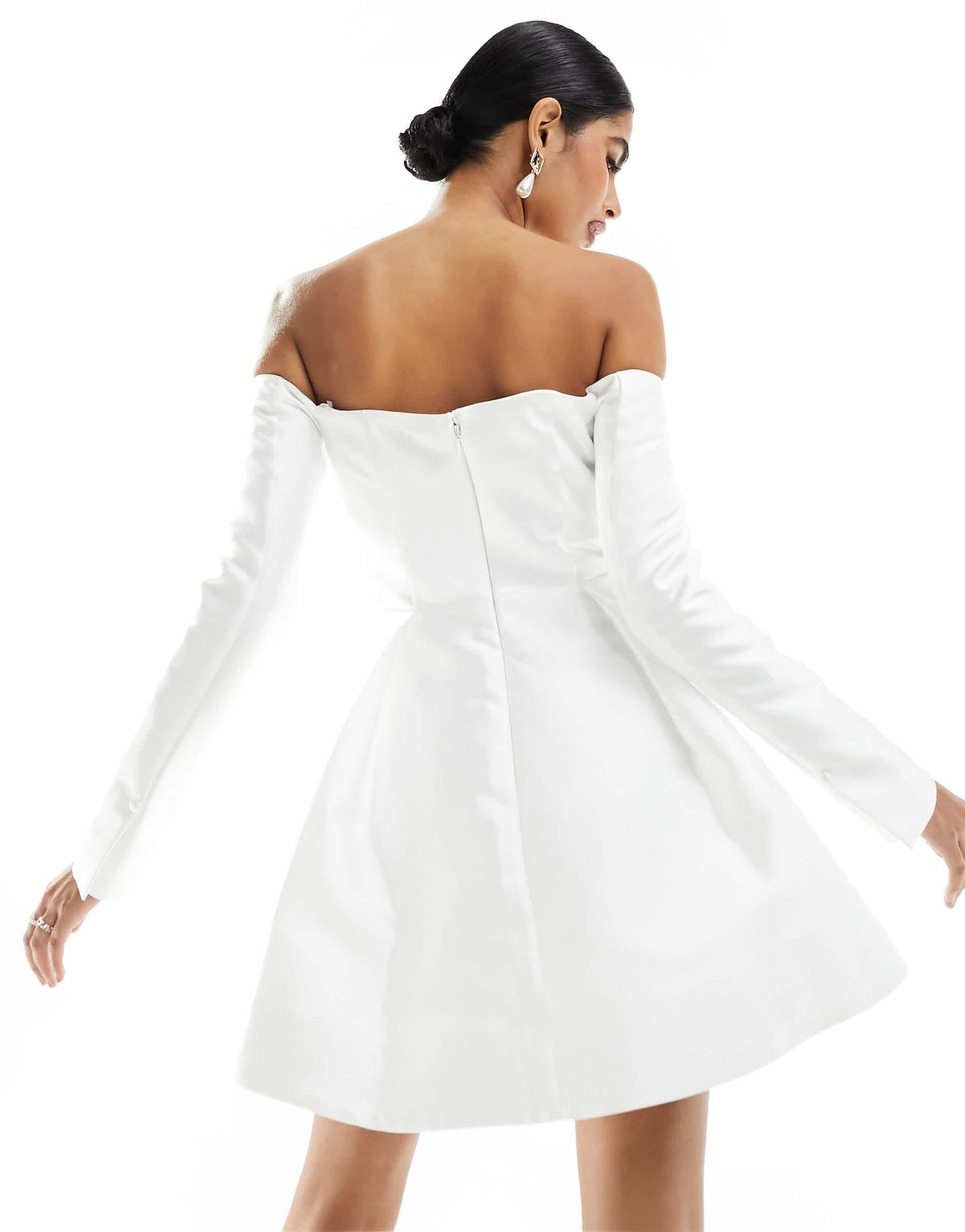Forever New Bridal satin long sleeve mini dress in ivory