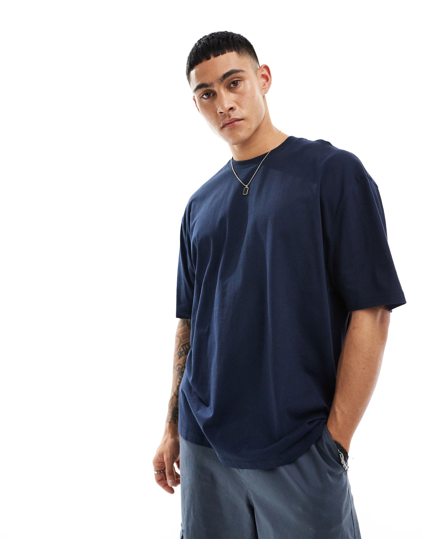 ASOS DESIGN oversized t-shirt in navy with back print