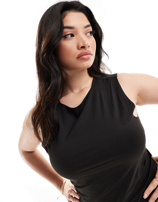 ASOS DESIGN Curve second skin slash neck vest top in black