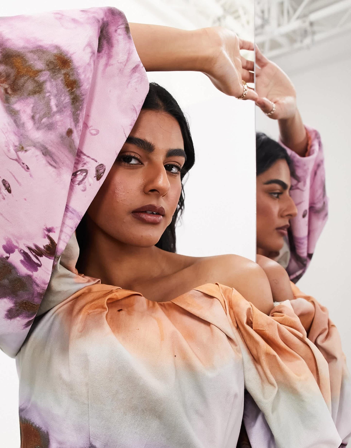 ASOS EDITION structured bardot mini dress in sunset print