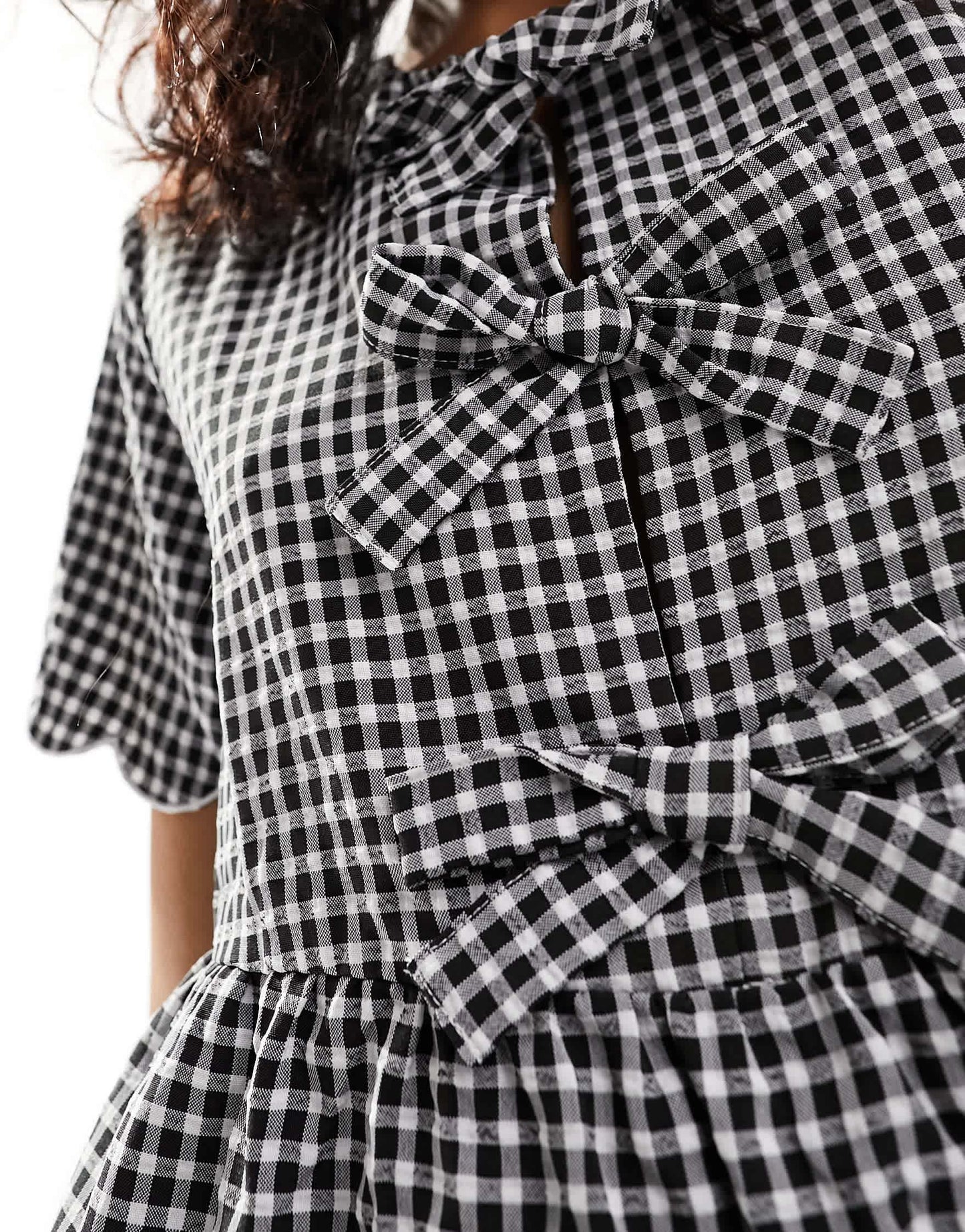 The Frolic exclusive bow detail smock dress in black and white gingham