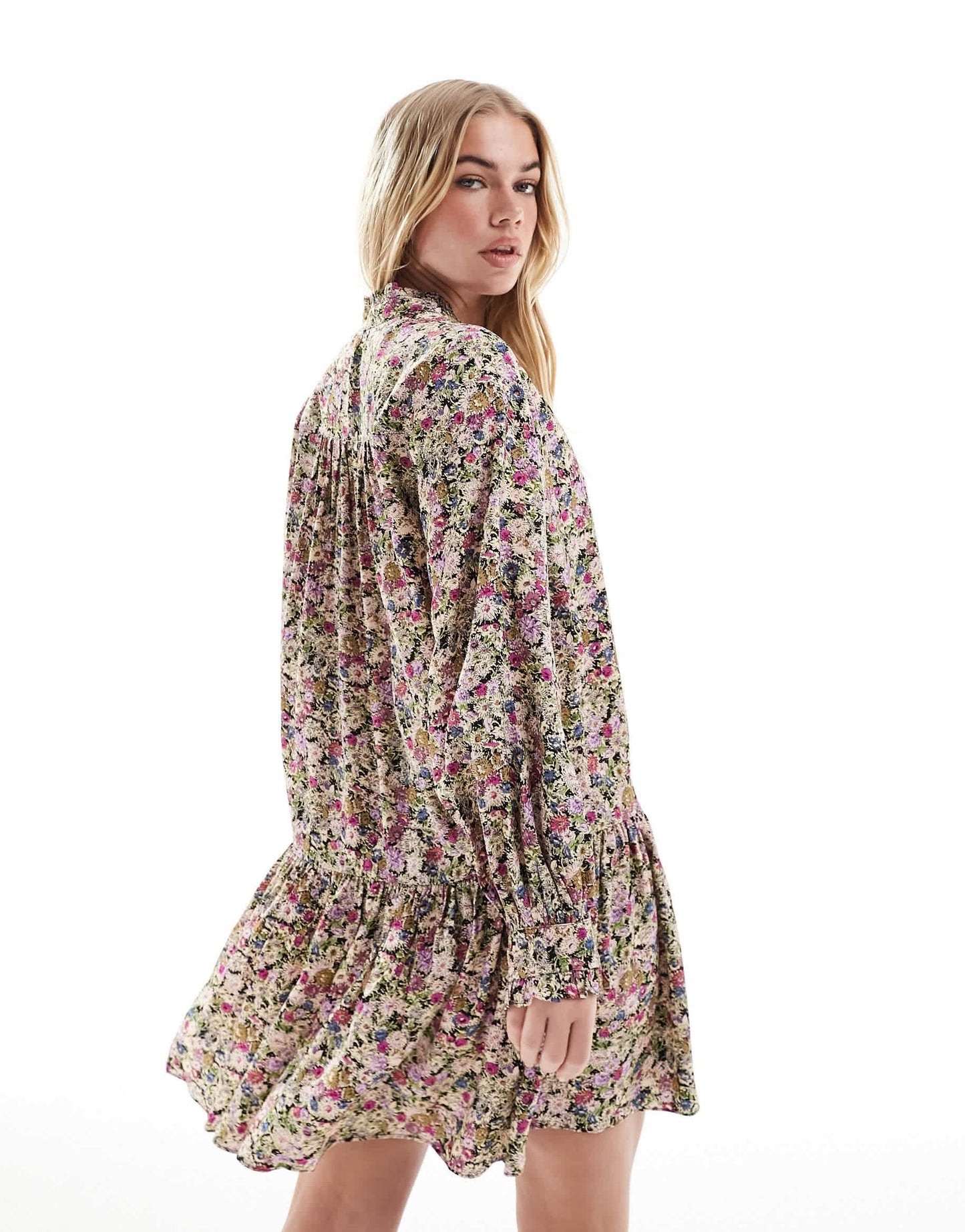 & Other Stories tiered hem mini shirt dress in floral print