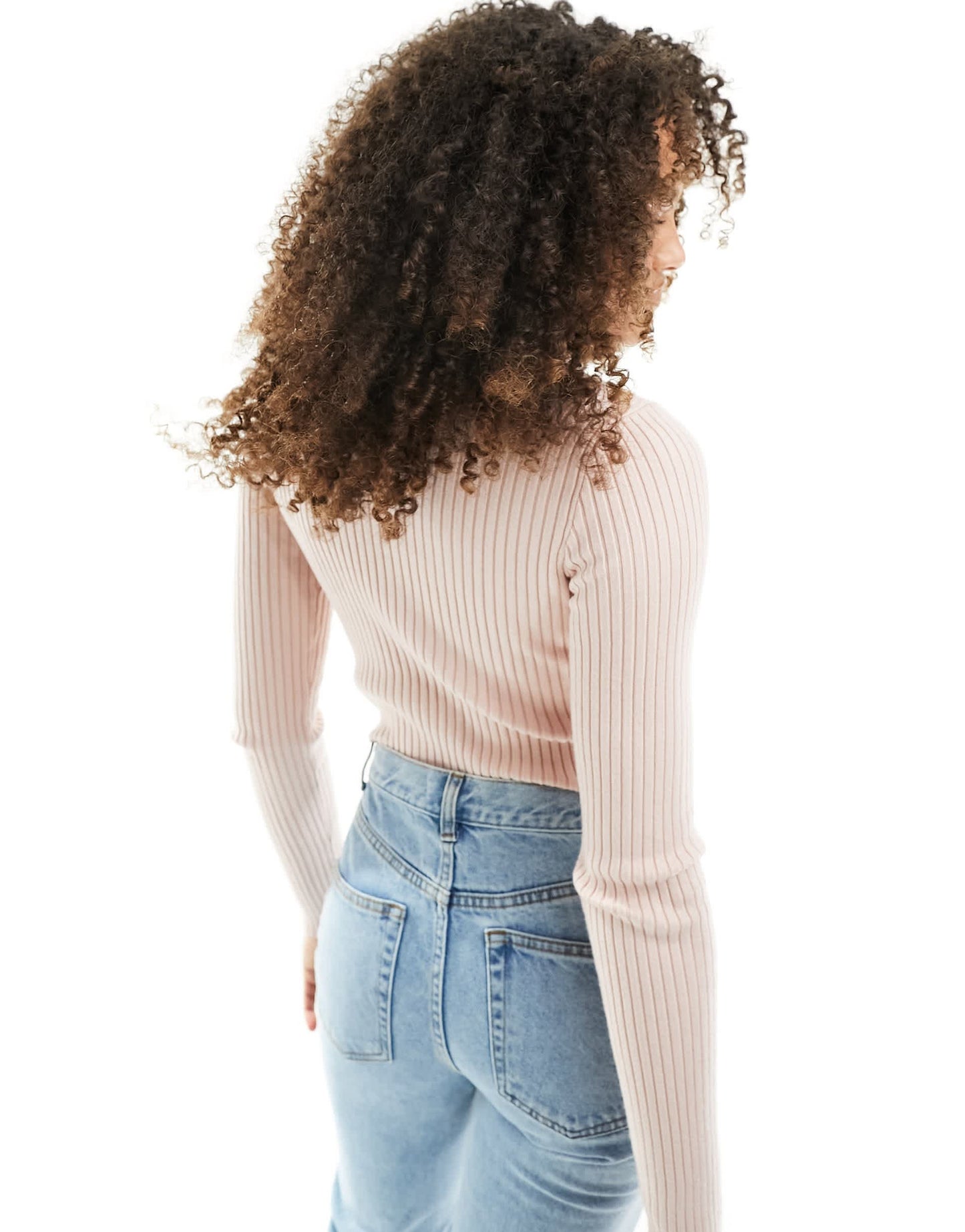 Bershka roll neck choker detail jumper in pale pink