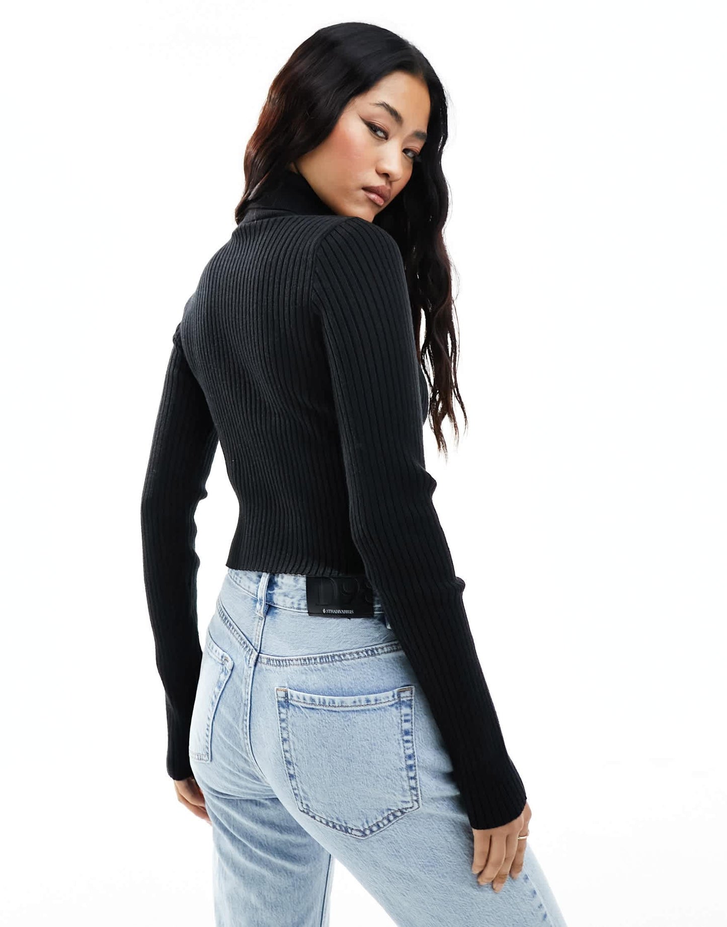 Bershka roll neck choker detail jumper in black