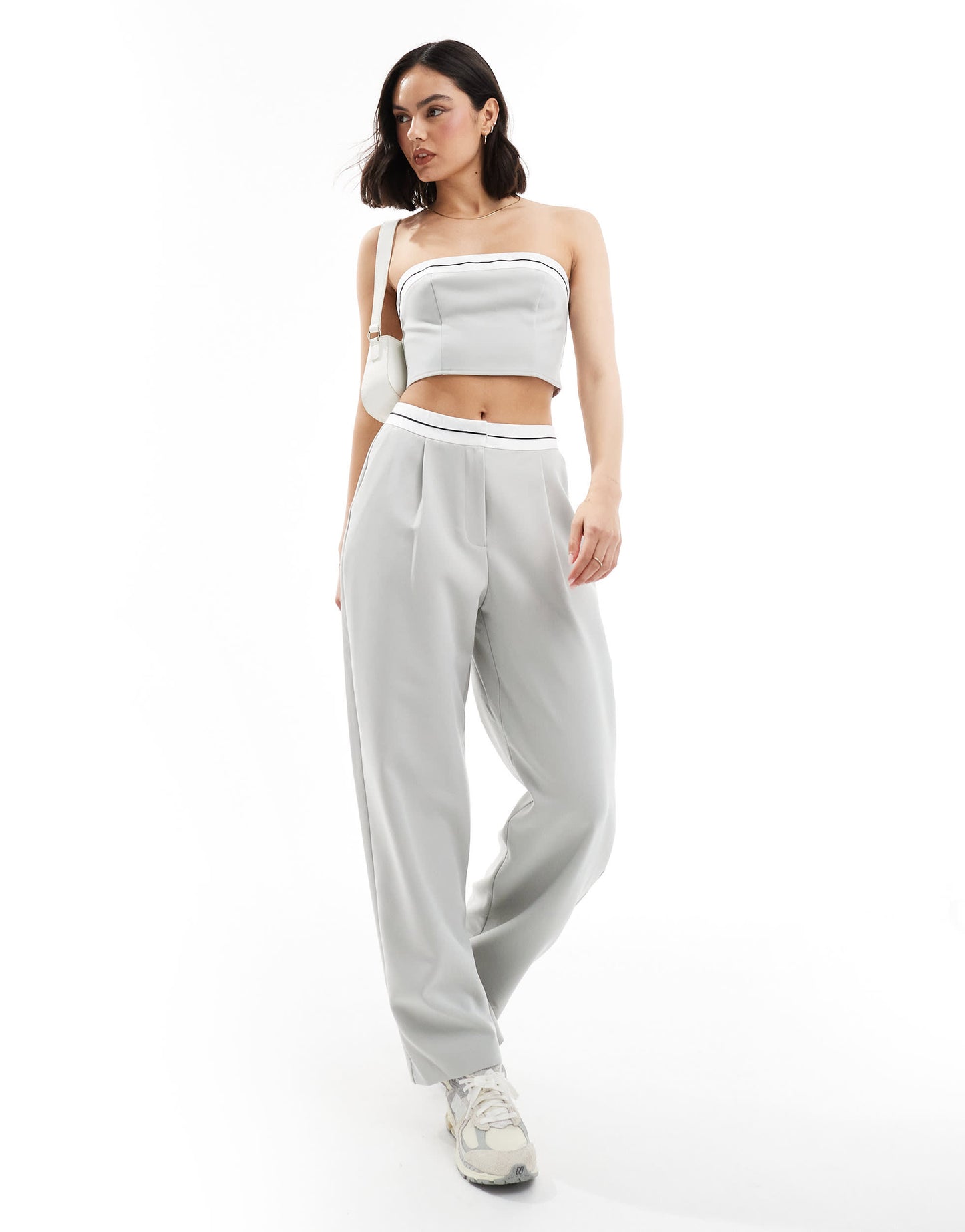 Miss Selfridge tailored contrast trim bandeau top in blue grey co ord