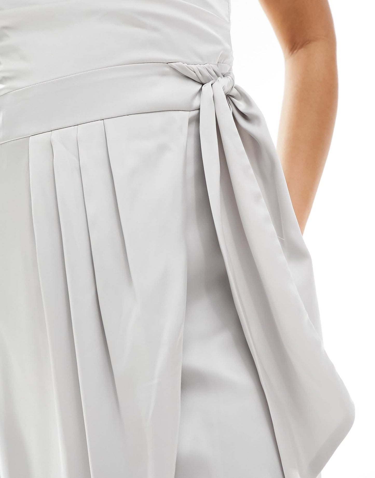 TFNC Bridesmaids one shoulder maxi dress with pleated detail in silver