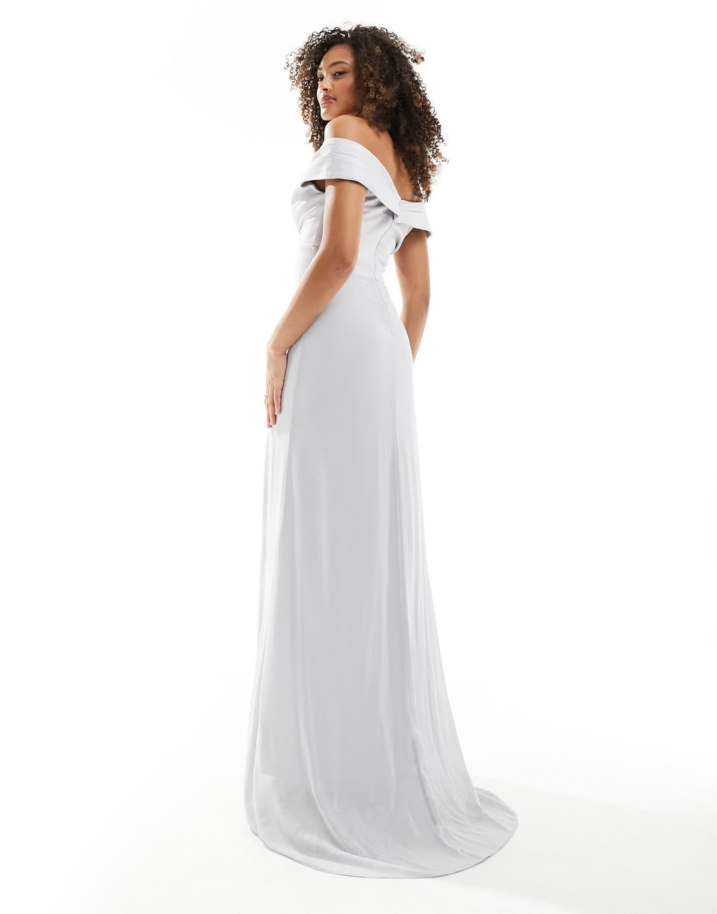 TFNC Bridesmaids bardot fitted maxi dress in silver