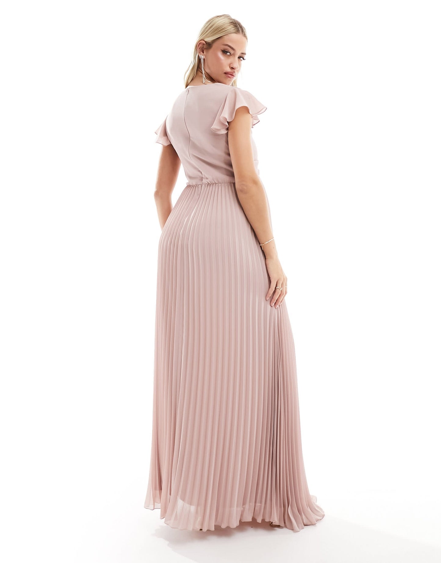 TFNC Maternity Bridesmaid chiffonmaxi dress with flutter sleeve and pleated skirt in soft pink