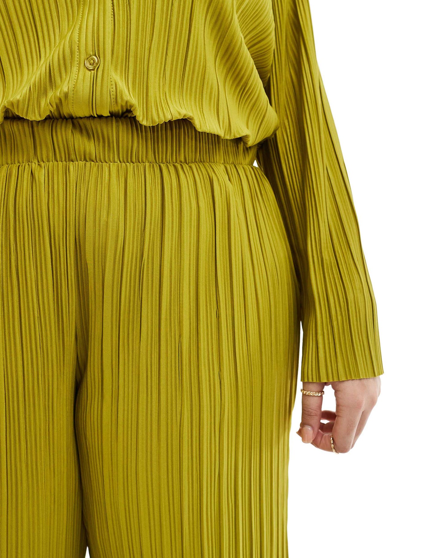 ONLY Curve exclusive plisse trouser co-ord in green