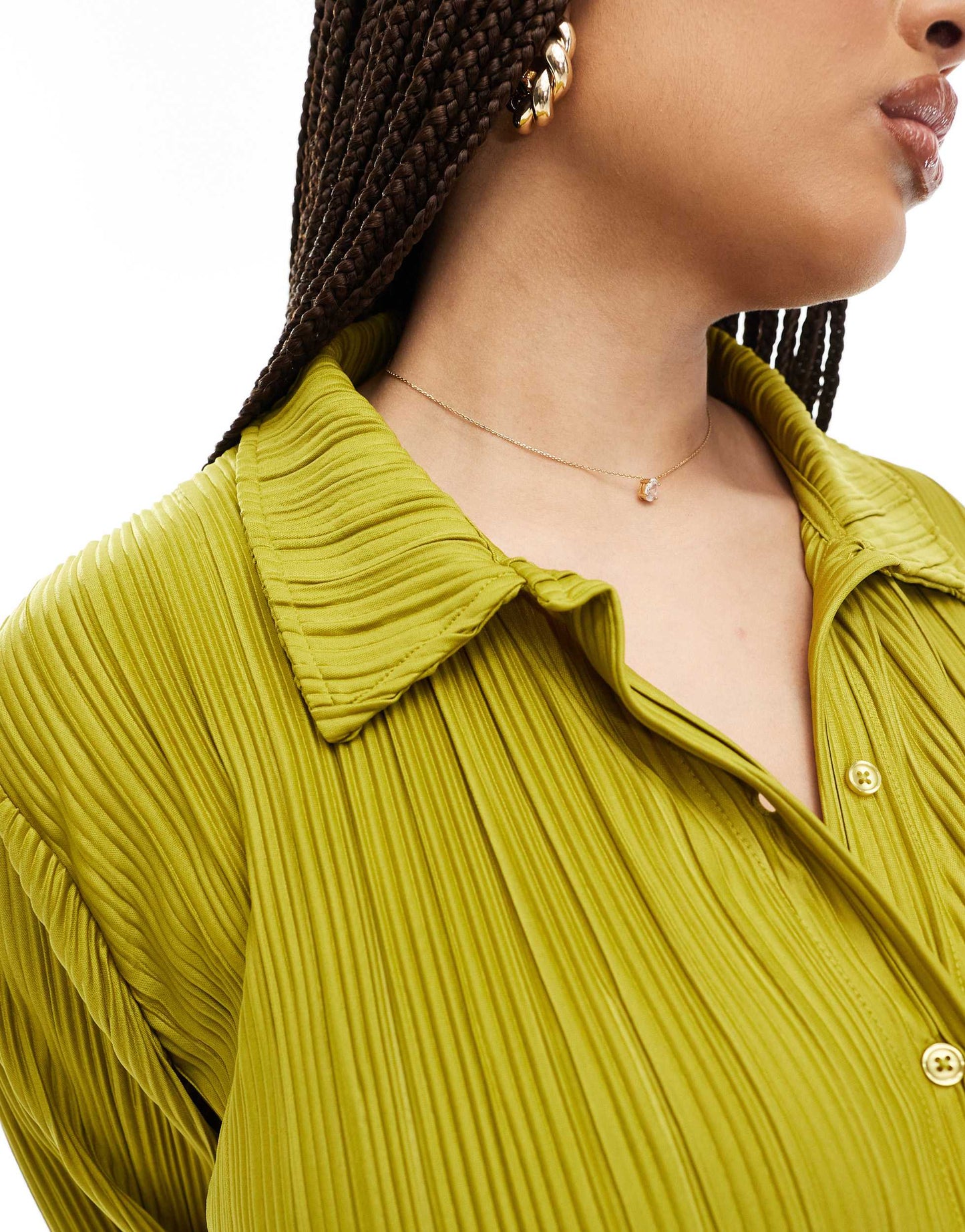 ONLY Curve exclusive plisse shirt co-ord in green