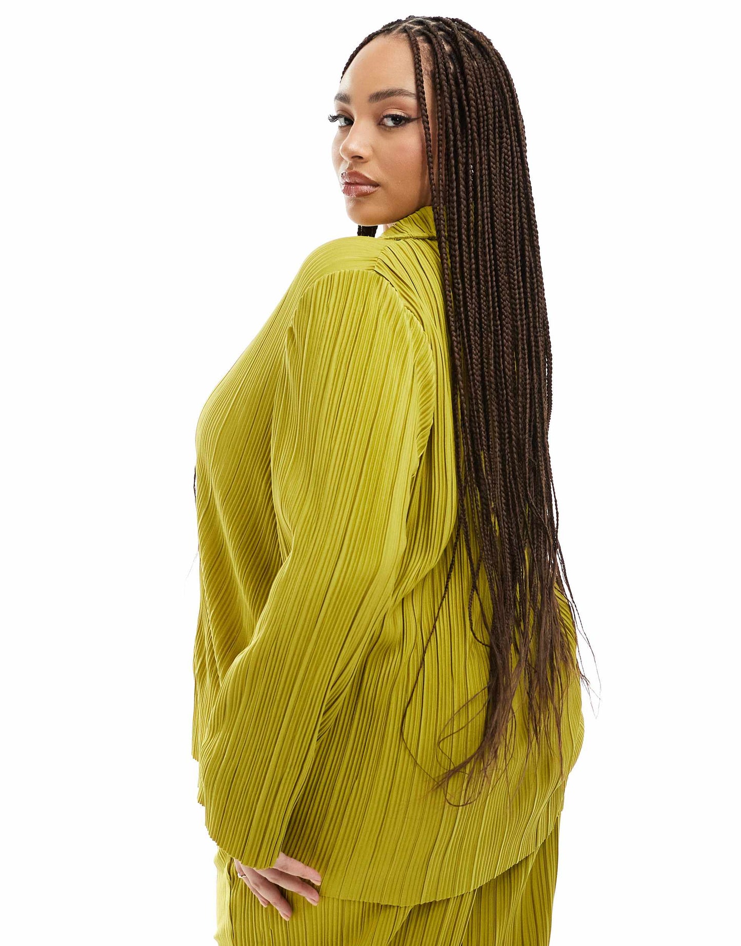 ONLY Curve exclusive plisse shirt co-ord in green