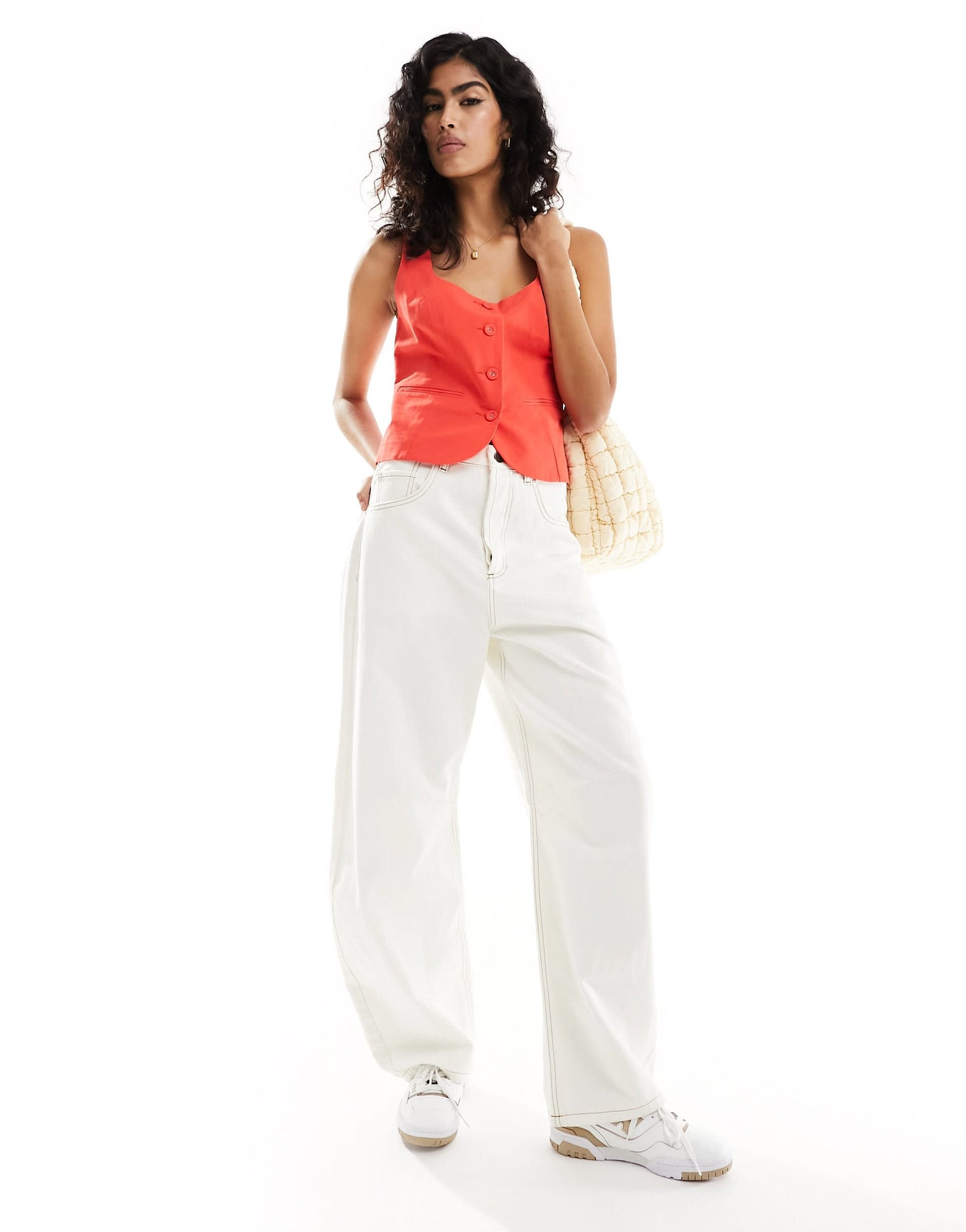ASOS DESIGN scoop neck waistcoat with linen in red