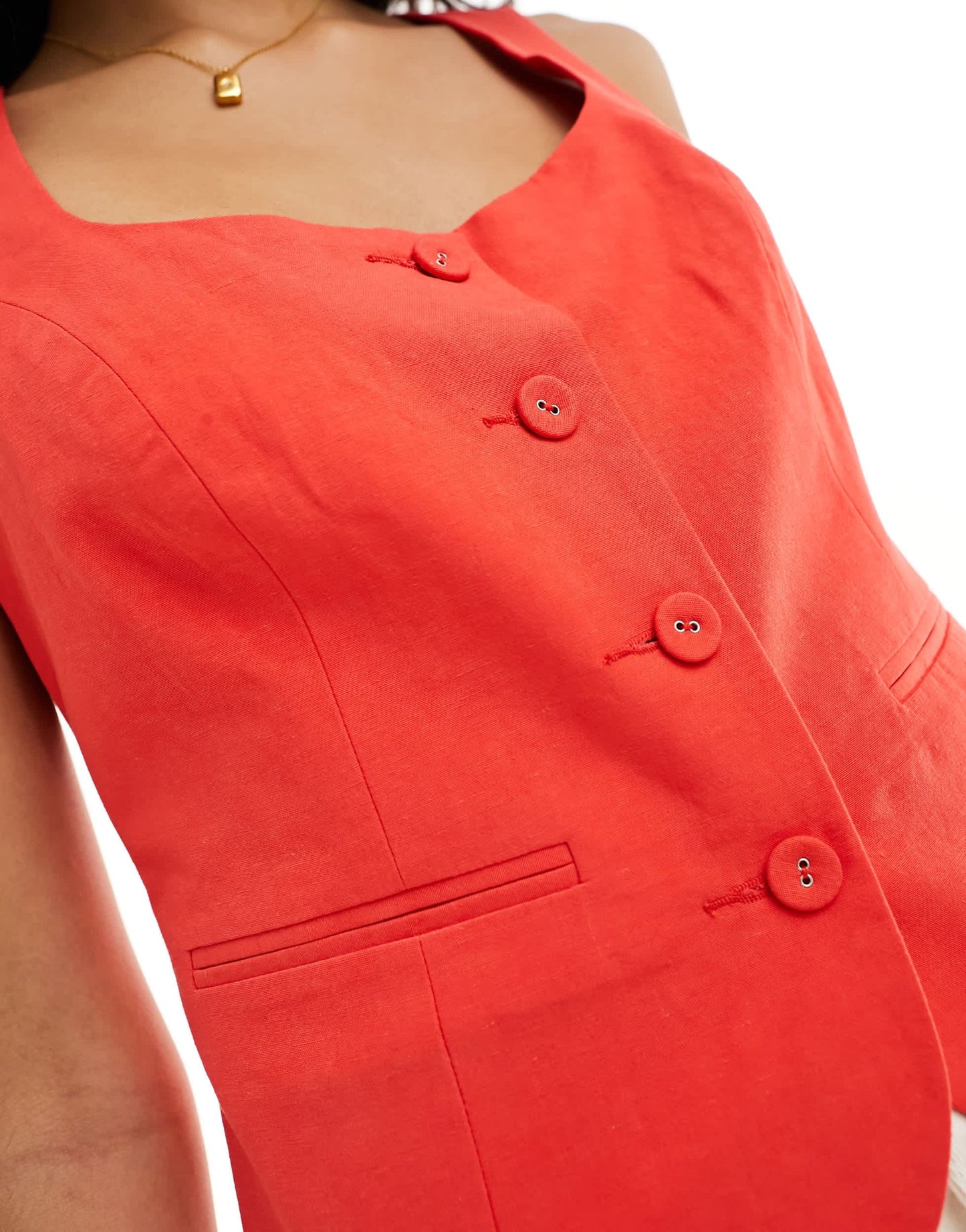ASOS DESIGN scoop neck waistcoat with linen in red
