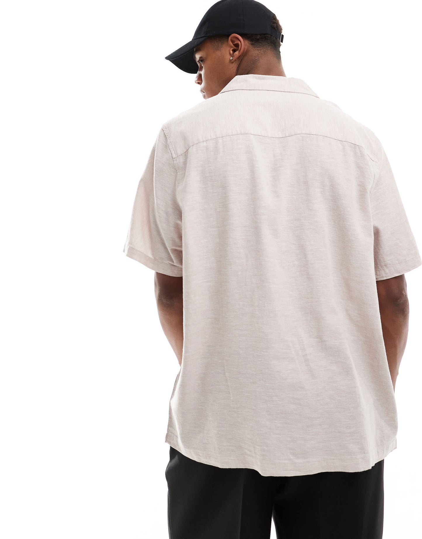 ASOS DESIGN relaxed linen blend shirt with revere collar in light pink