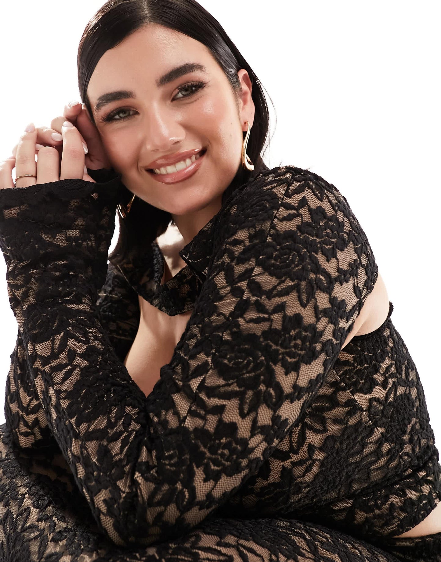 ASOS DESIGN Curve co-ord lace bandeau top with shrug in black