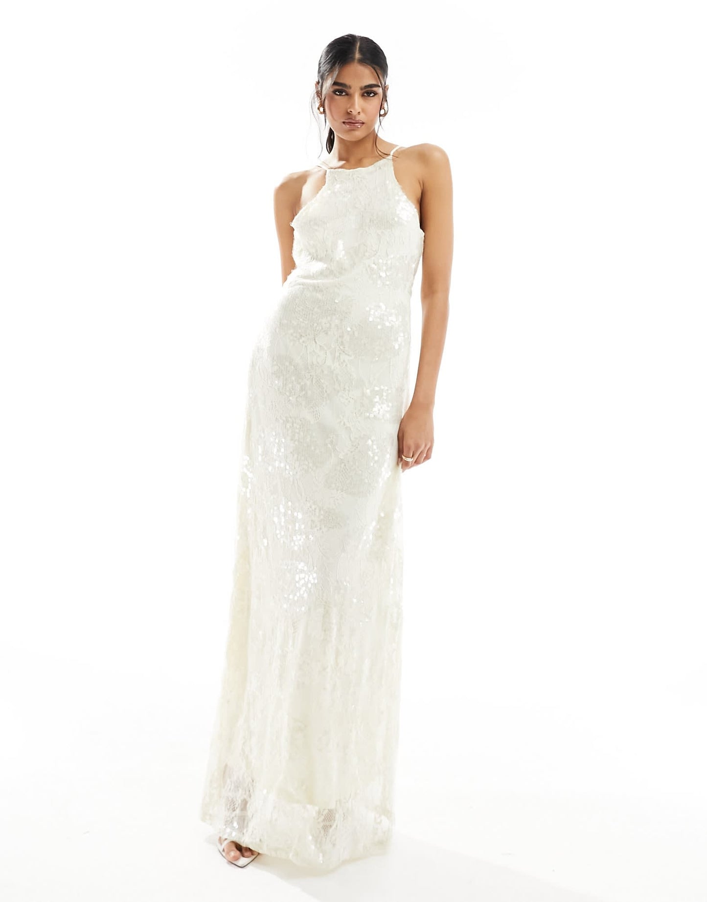 Vero Moda placement sequin maxi dress in off white