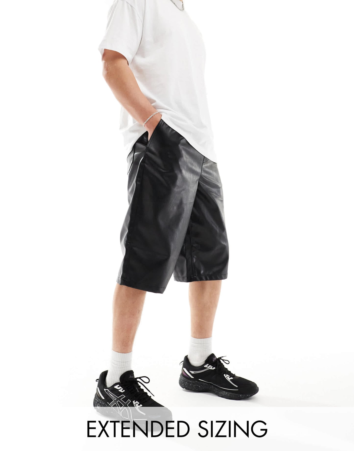 ASOS DESIGN long length faux leather shorts in black