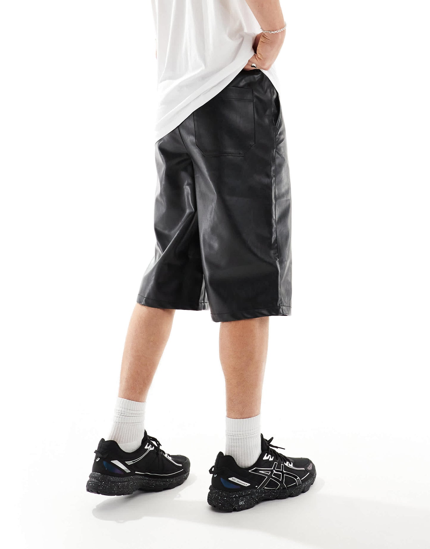 ASOS DESIGN long length faux leather shorts in black