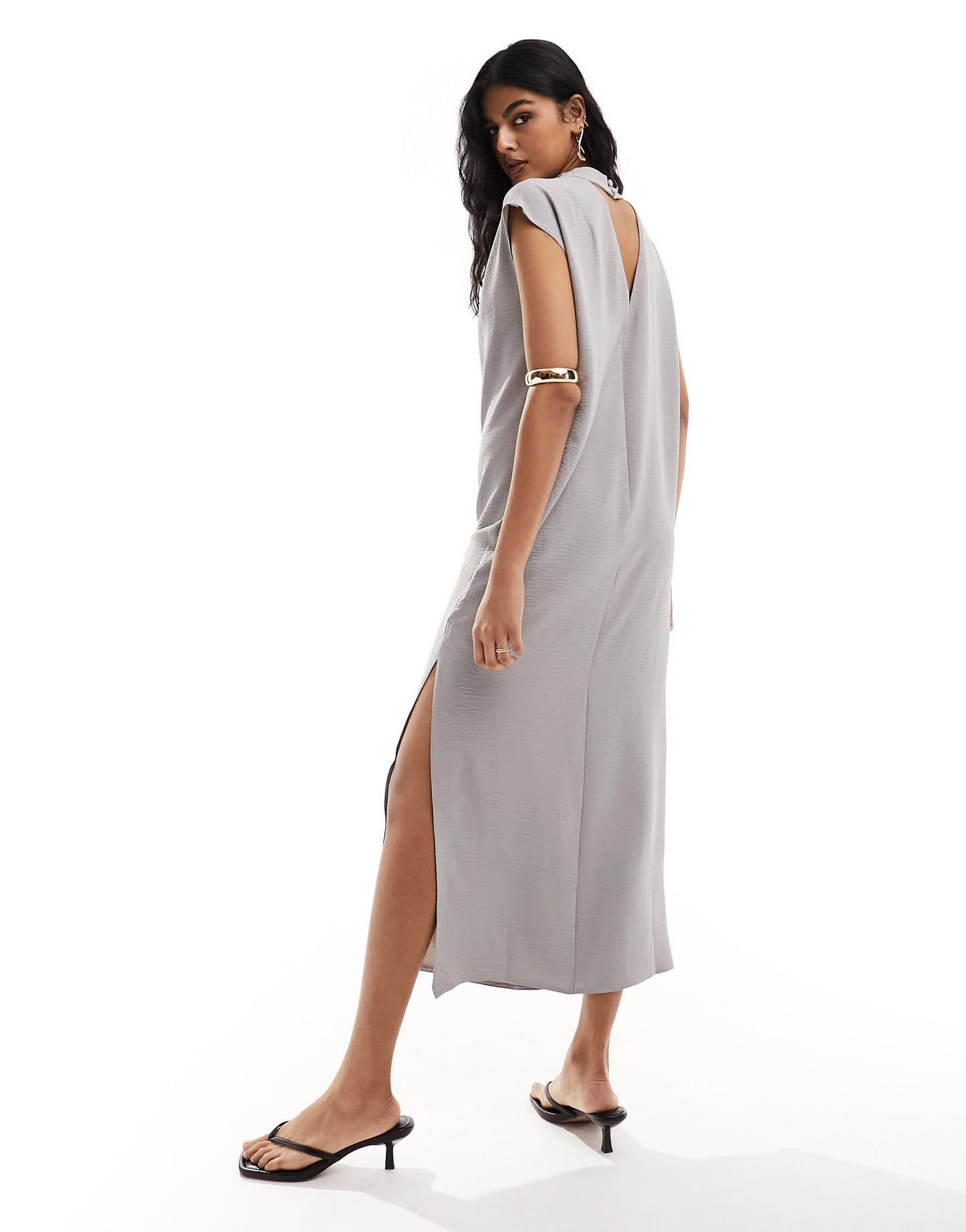ASOS DESIGN high neck column maxi dress in stone