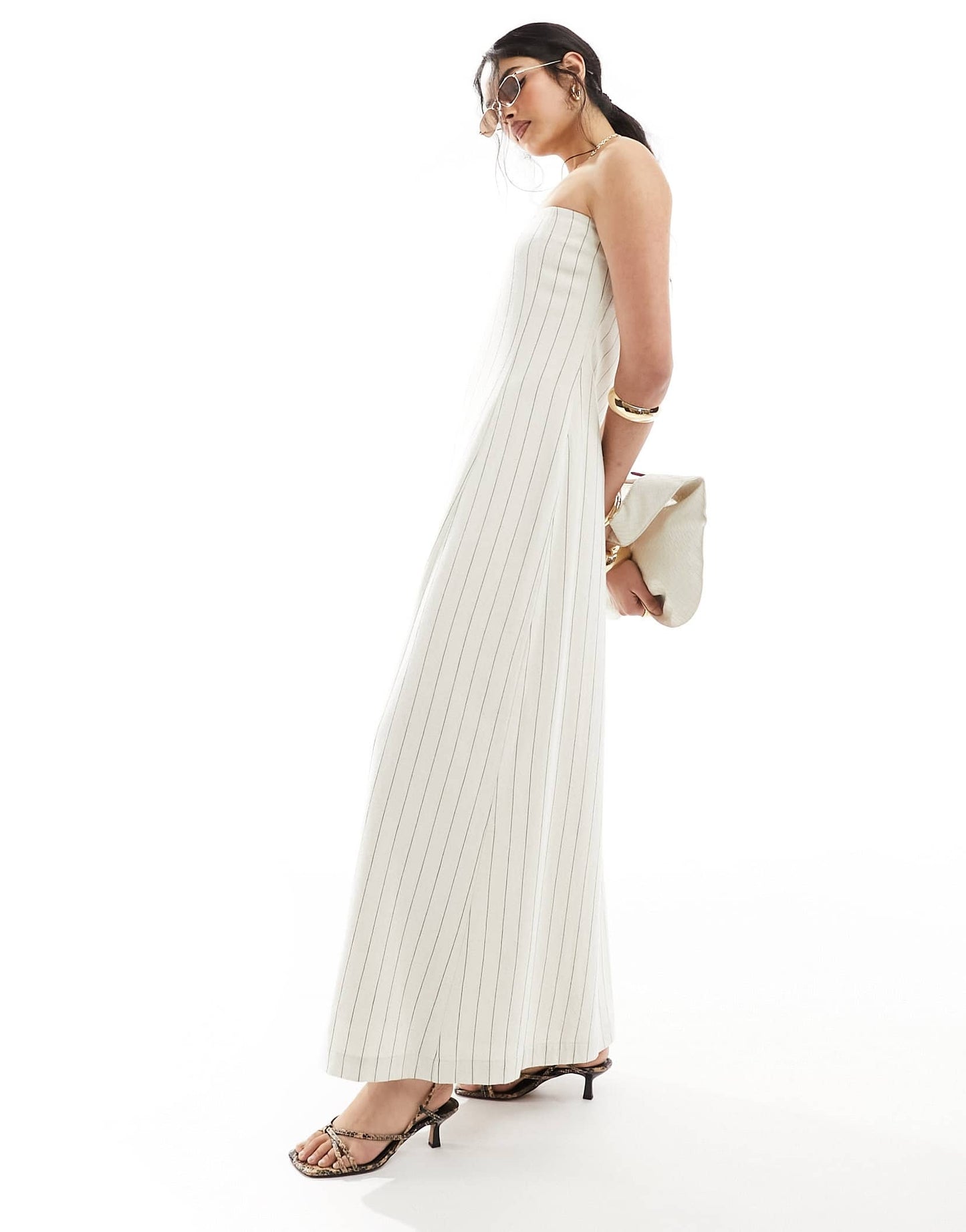 4th & Reckless linen mix bandeau maxi dress in cream stripe