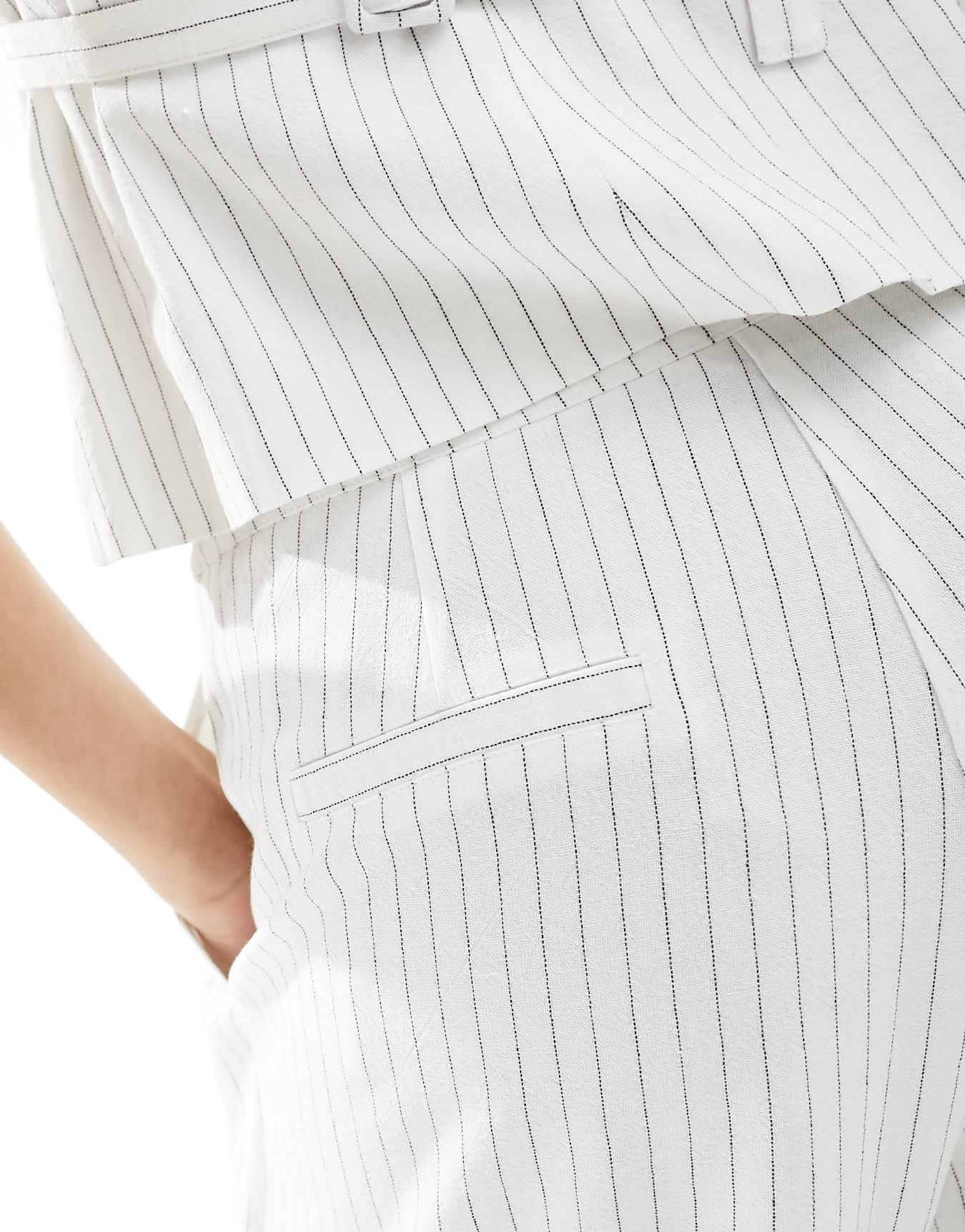 4th & Reckless linen look straight leg trousers co-ord in white pinstripe