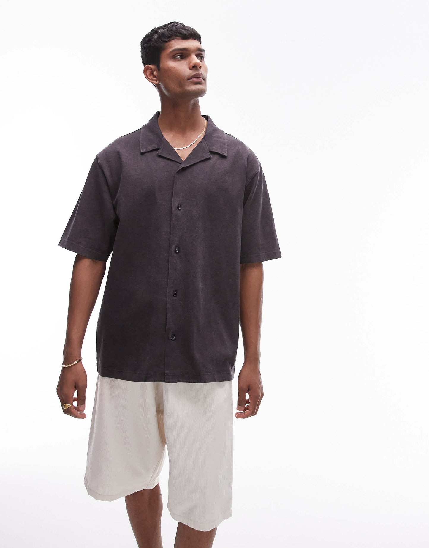 Topman oversized fit button through jersey polo in washed black