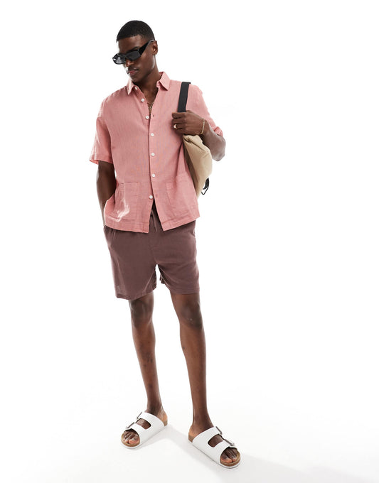 ASOS DESIGN relaxed textured shirt with patch pockets in pink