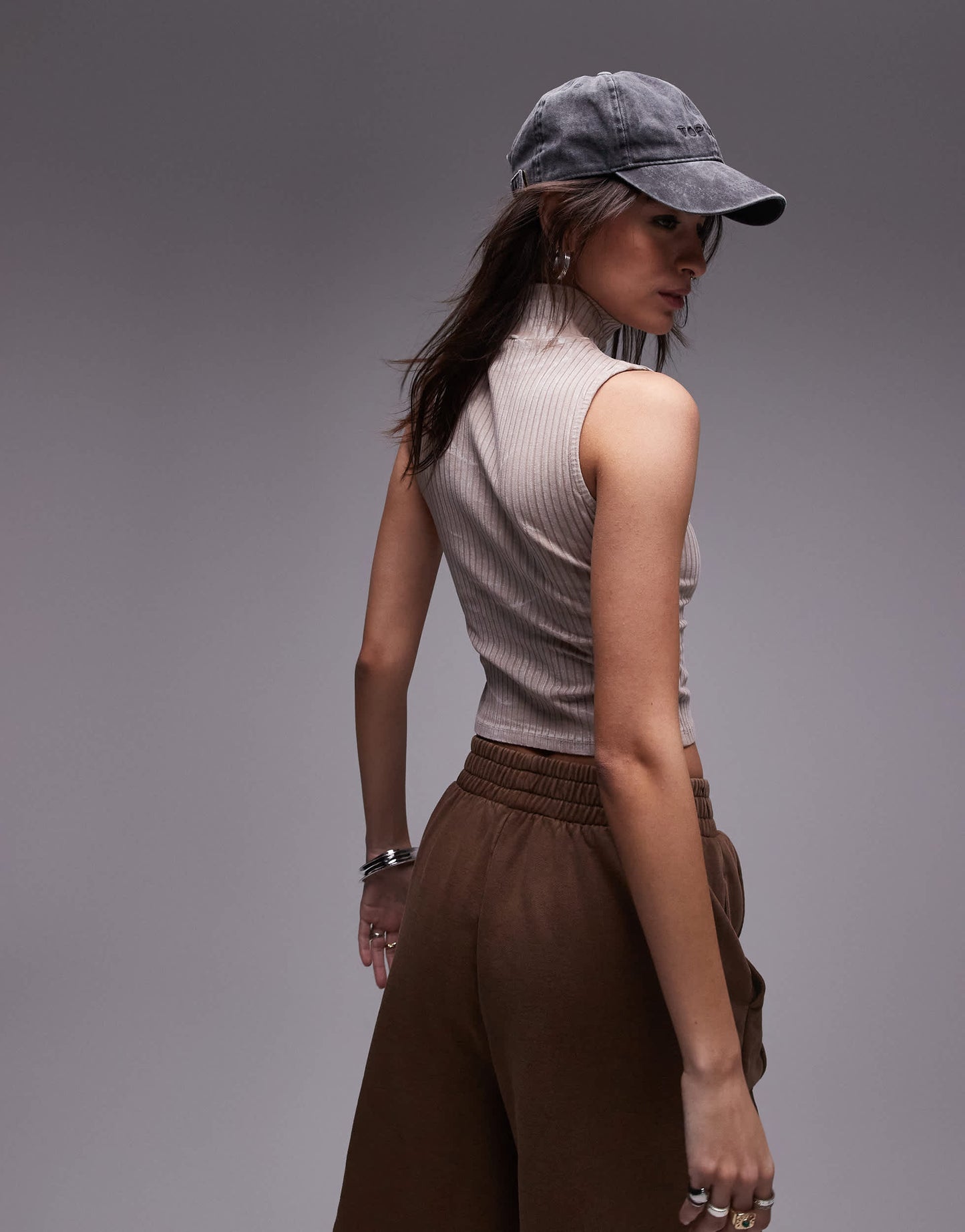 Topshop high neck acid wash tank in pink