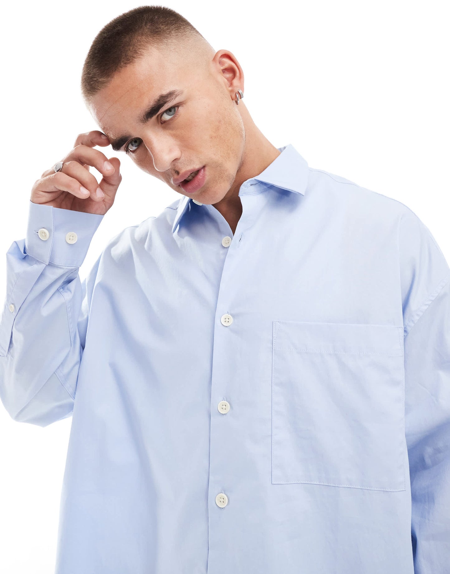 ASOS DESIGN extreme oversized smart shirt in workwear blue