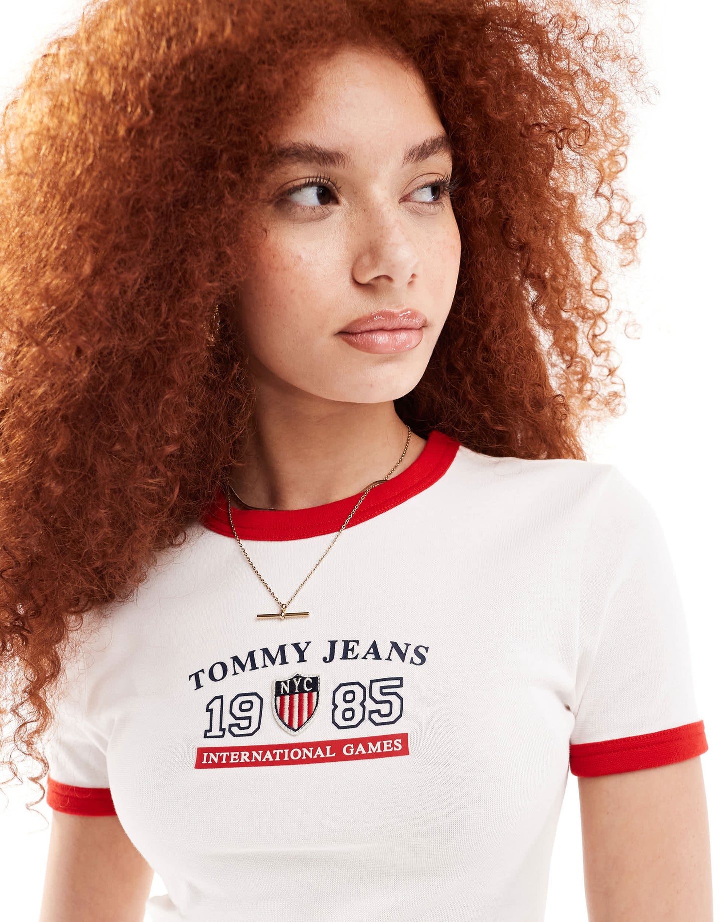 Tommy Jeans International Games ringer t-shirt in white