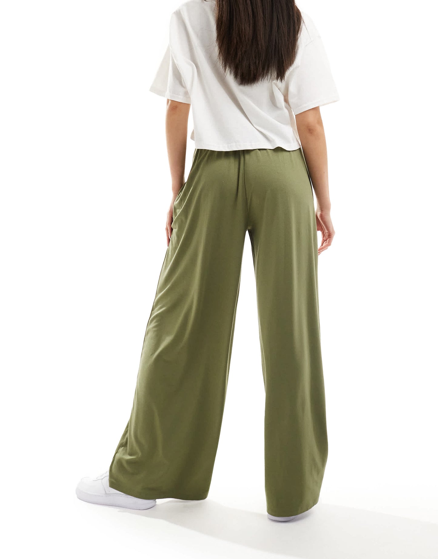 ASOS DESIGN tie belt wide leg trouser in khaki