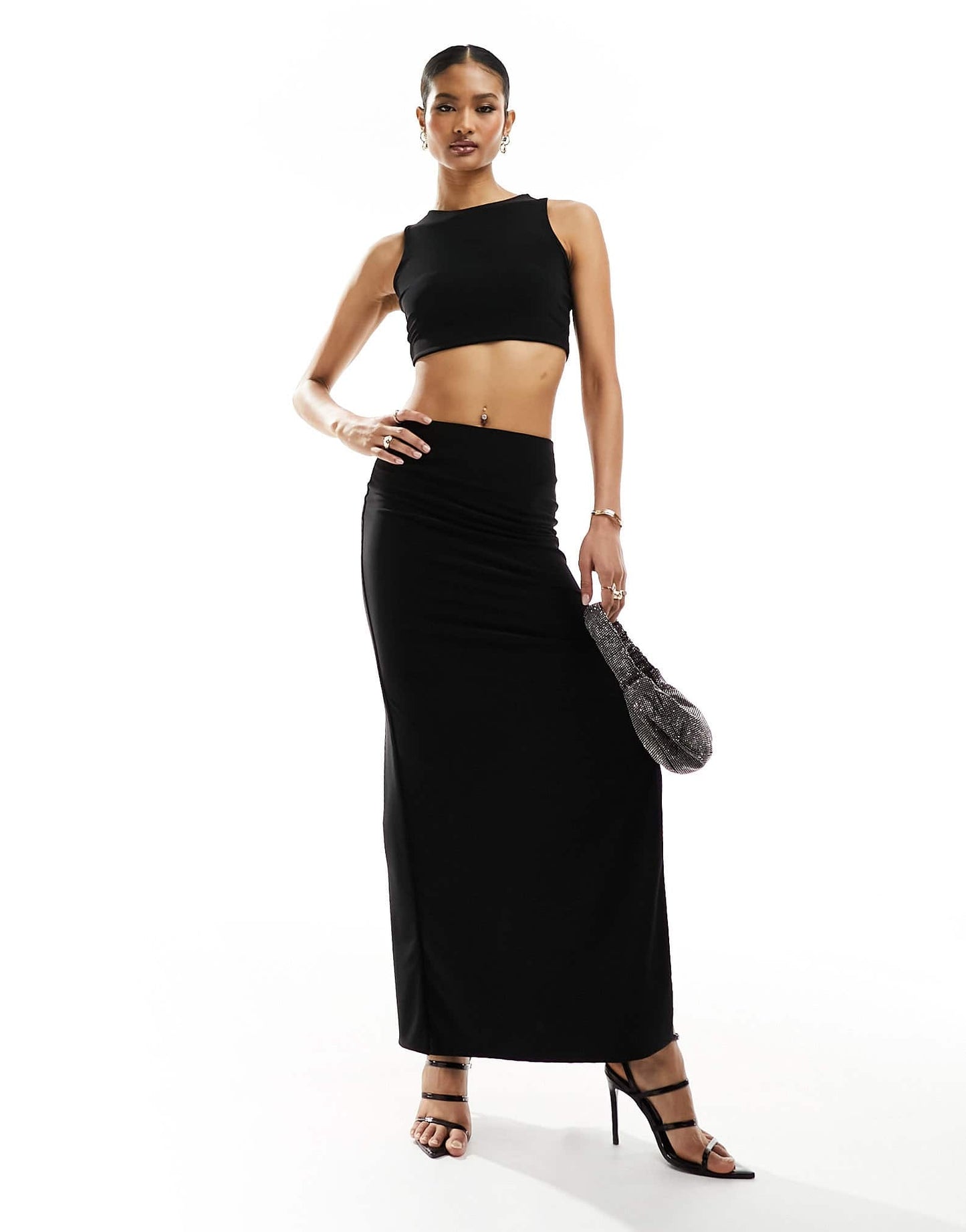 Missyempire cropped racer neck top co-ord in black