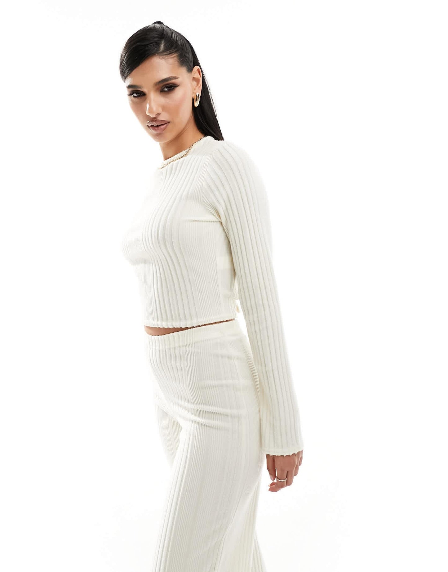 Missyempire ribbed open tie back top co-ord in cream