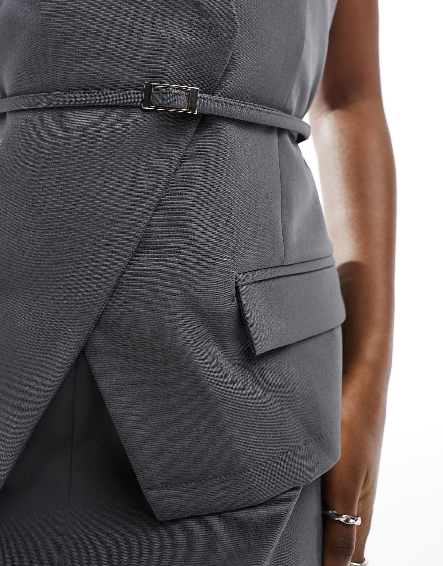 Kaiia exclusive tailored buckle detail cami midaxi dress in charcoal
