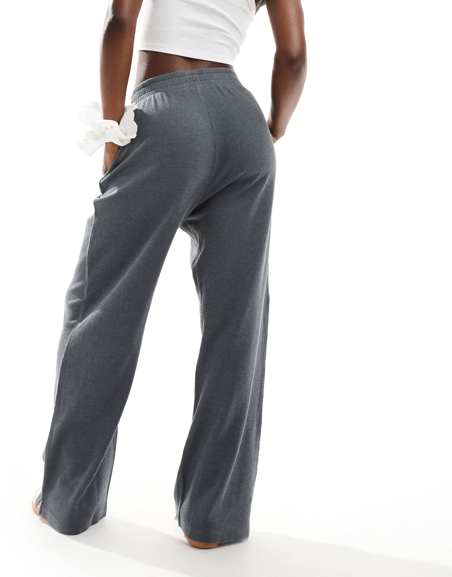 ASOS DESIGN waffle wide leg trouser in washed charcoal - CHARCOAL
