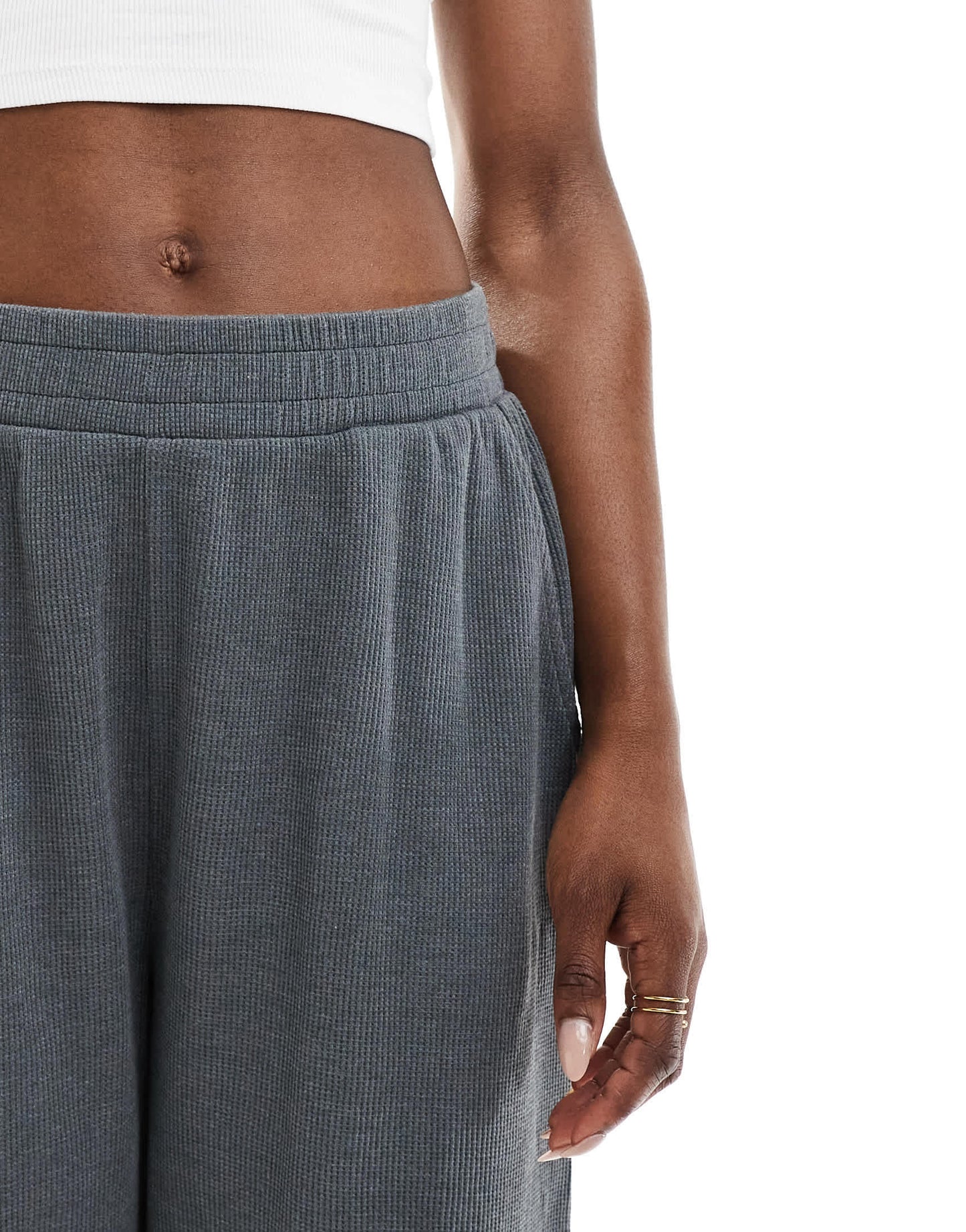 ASOS DESIGN waffle wide leg trouser in washed charcoal - CHARCOAL